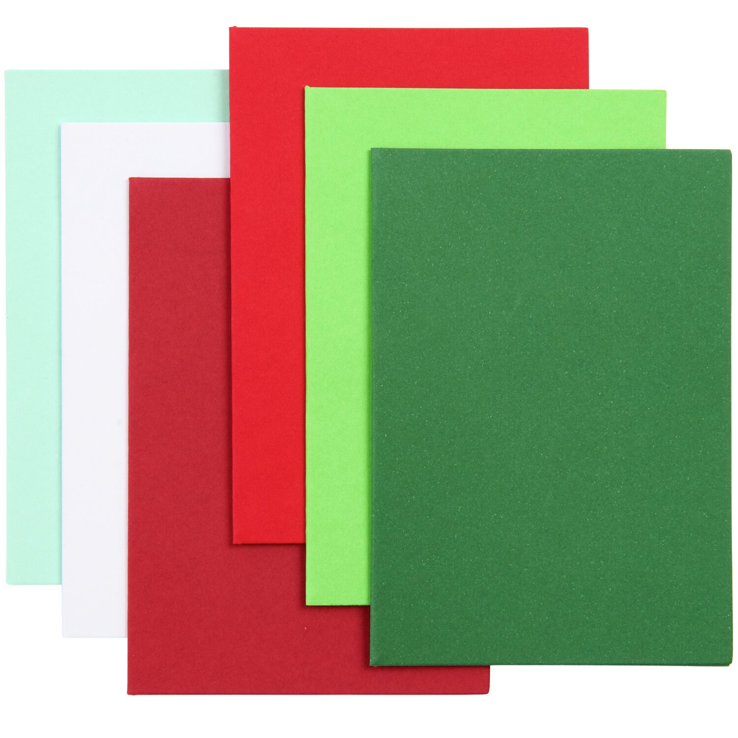 Paper Poetry Kartenset Basic grün-rot C7, 36-teilig. Fünf Karten in Grün, Rot, Weiß und Hellblau. Ideal für kreative Projekte.