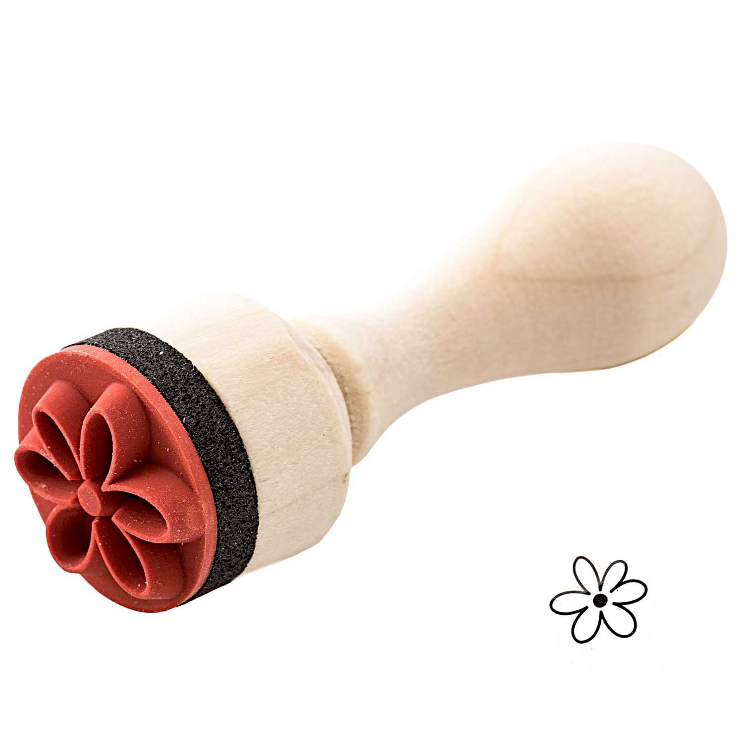Paper Poetry Mini Stempel Blume Ø=1,5cm von Rico Design mit Holzgriff und rundem Gummistempel, ideal zum Gestalten von Karten, Scrapbooks und Geschenkanhängern