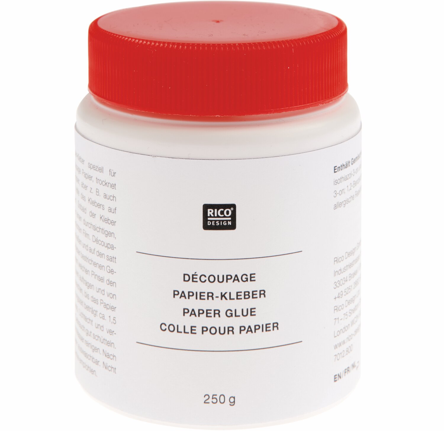 Paper Poetry Kleber von Rico Design, 250g, mit rotem Deckel. Ideal für Papierarbeiten.