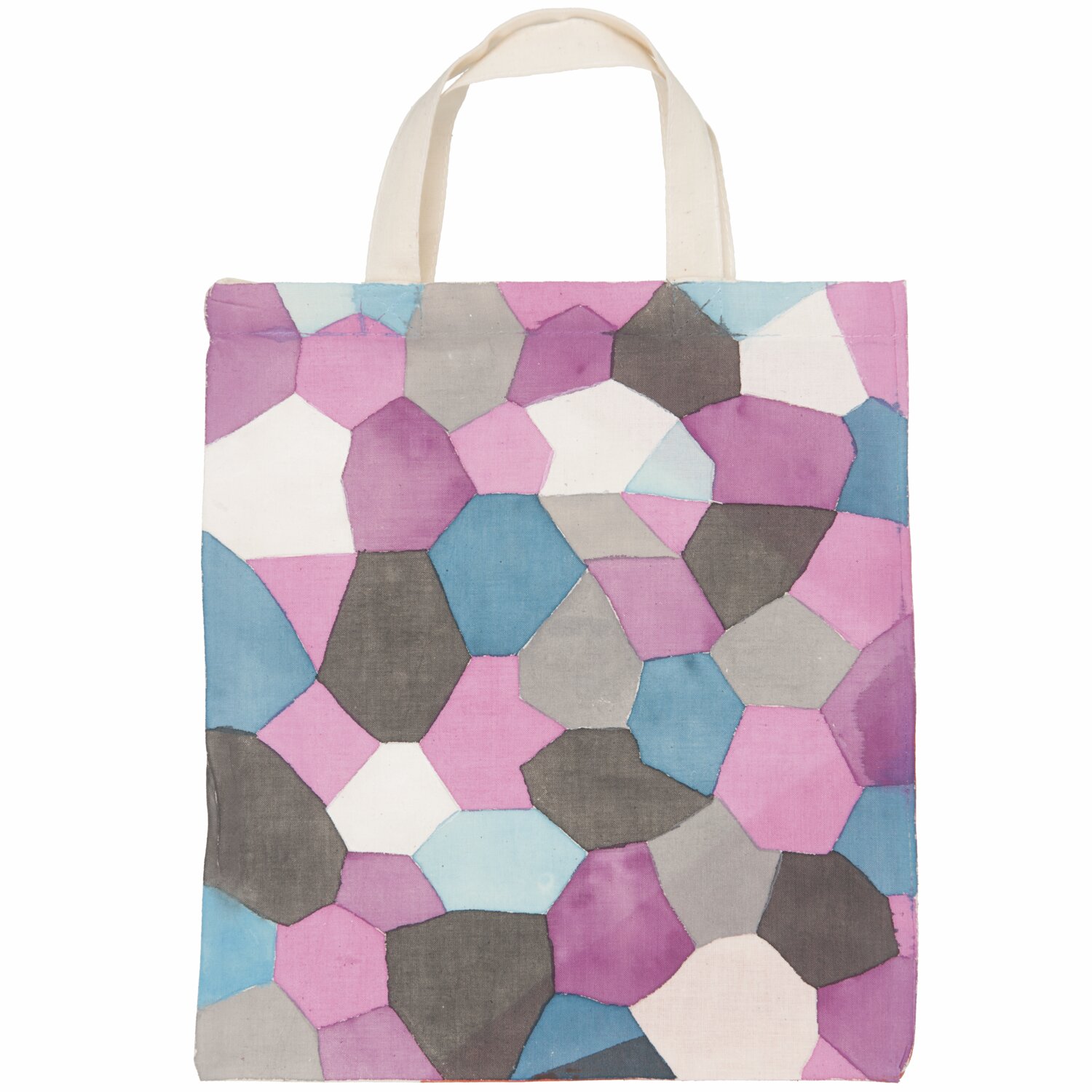 Textilfarben fashion  6x40ml von Rico Design Textilfarben fashion: Bunte Stofftasche mit geometrischem Muster in Rosa, Blau und Grau.