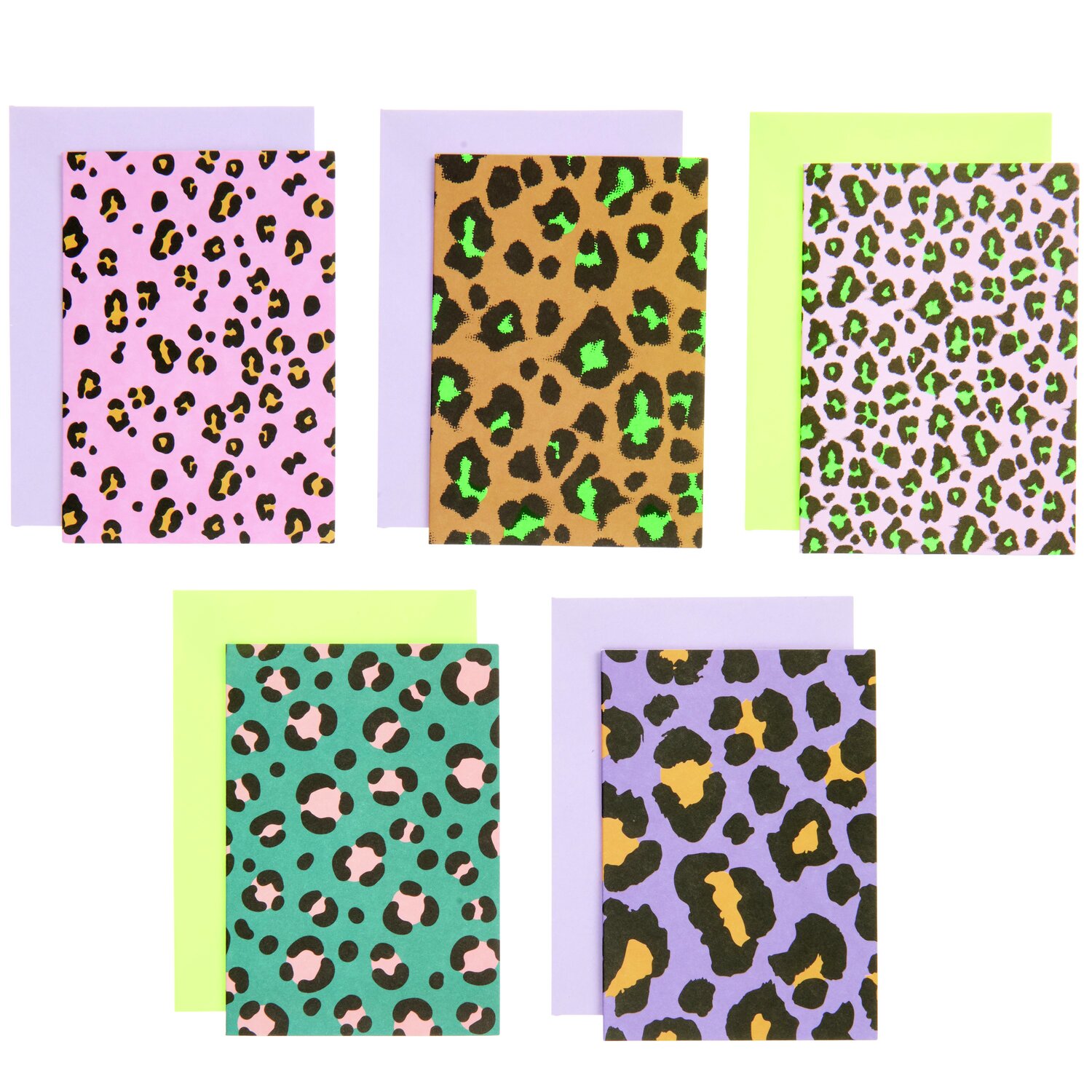 Paper Poetry Kartenset C7/A7 Acid Leo, 20-teilig, mit bunten Leopardenmustern in Pastellfarben. Ideal für kreative Grußkarten.