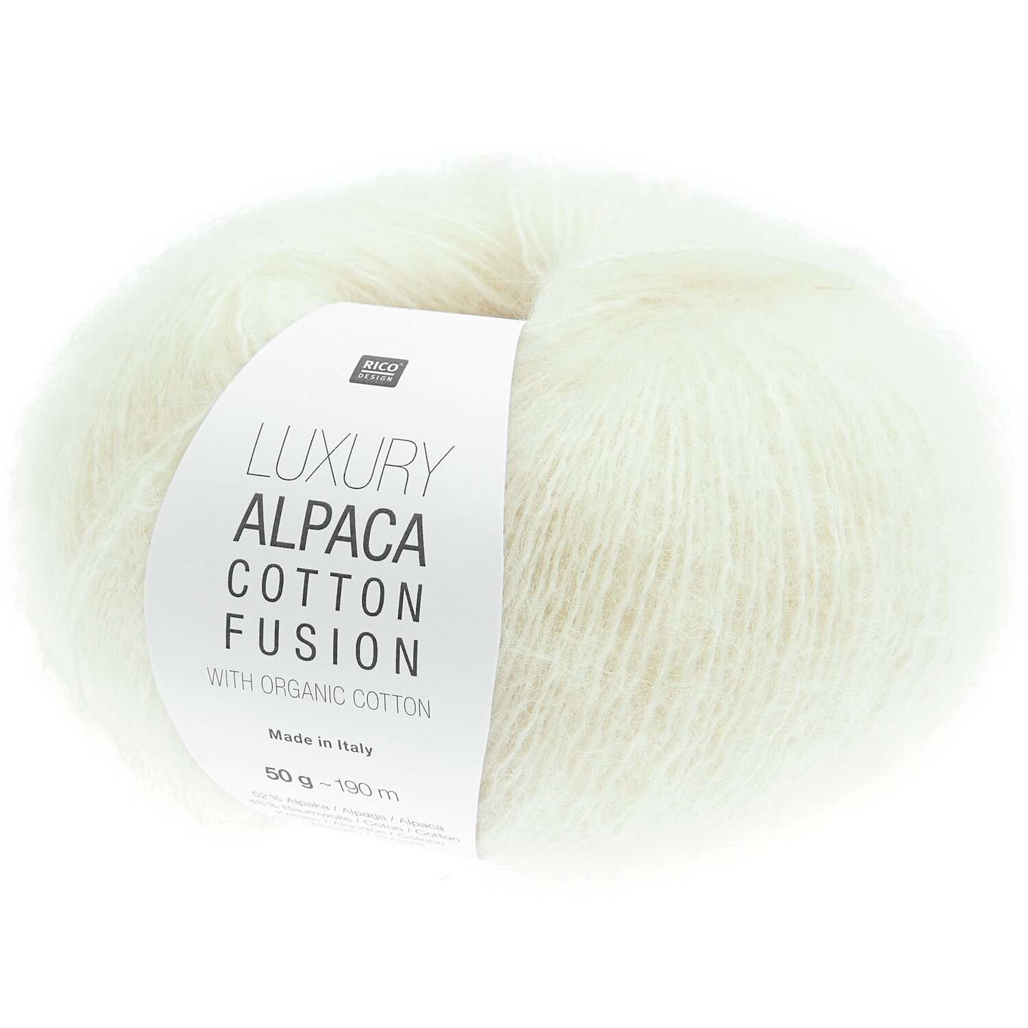 Strickset Tuch Modell 08 aus Luxury Knits - Premium Natural Fibres von Rico Design Strickset Tuch Modell 08 aus Luxury Knits, weiches, weißes Alpaka-Baumwollgarn, ideal für edle Strickprojekte.