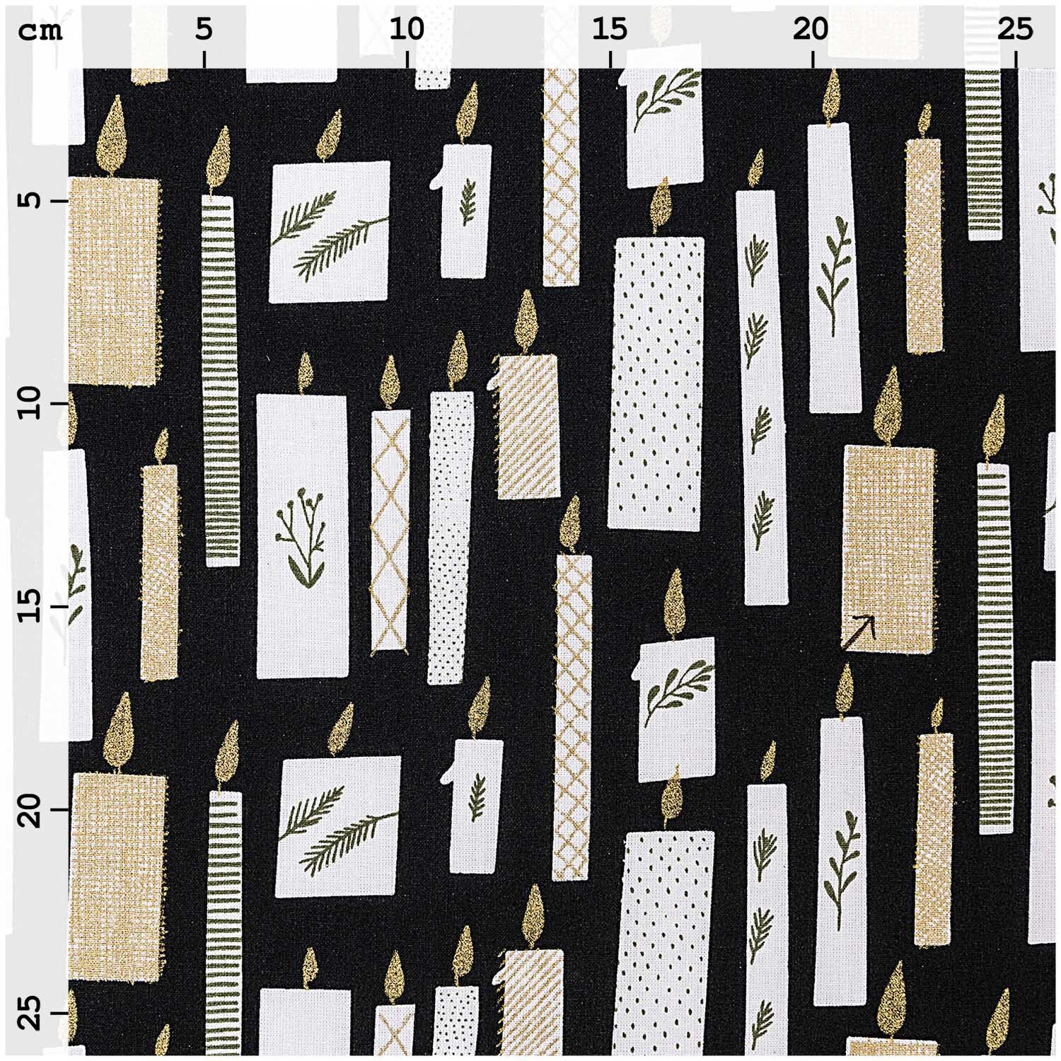 Druckstoff Nostalgic Christmas Kerzen schwarz-gold 50x140cm Druckstoff Nostalgic Christmas Kerzen schwarz-gold 50x140cm