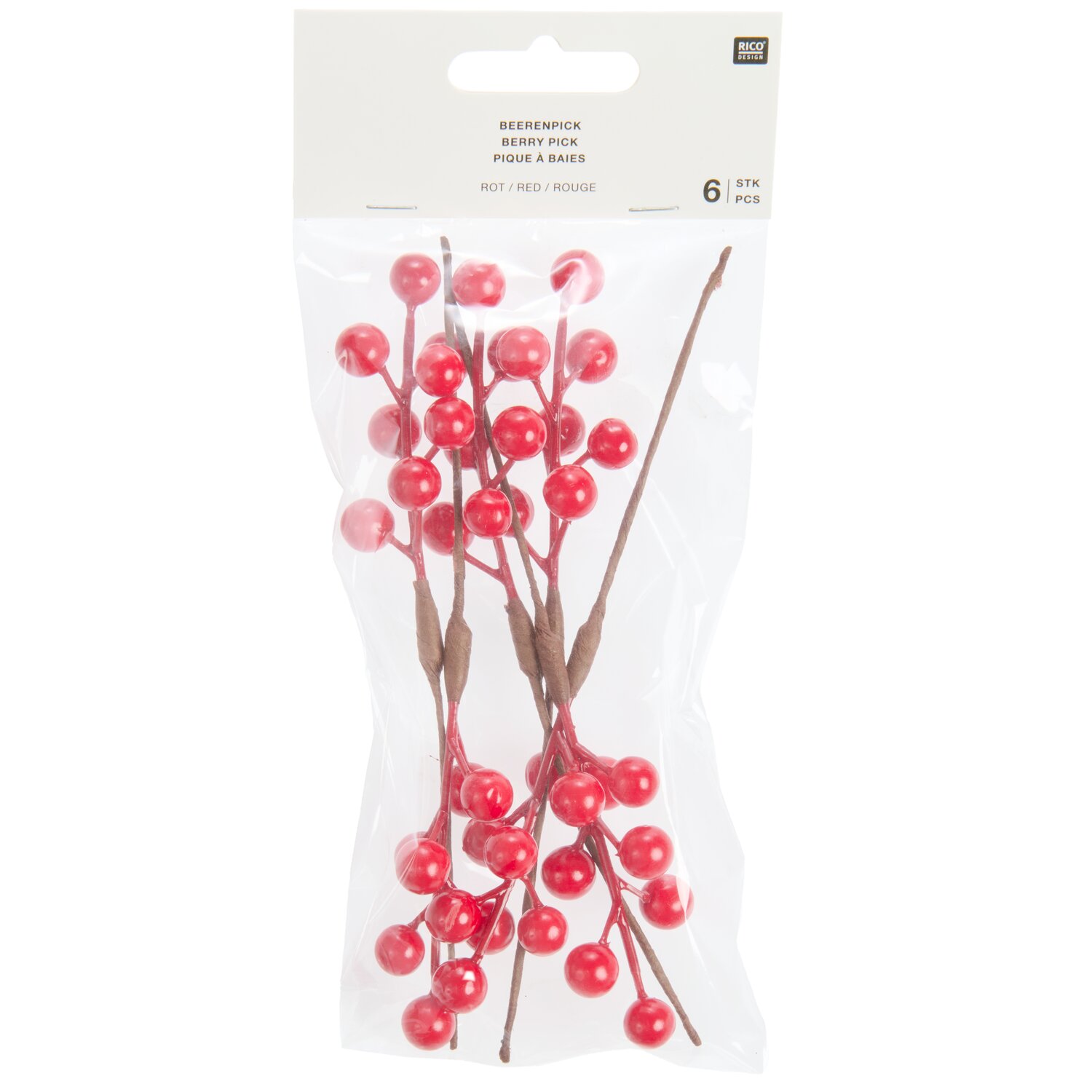Beerenpick 14cm 6 Stück Farbe Rot von Rico Design