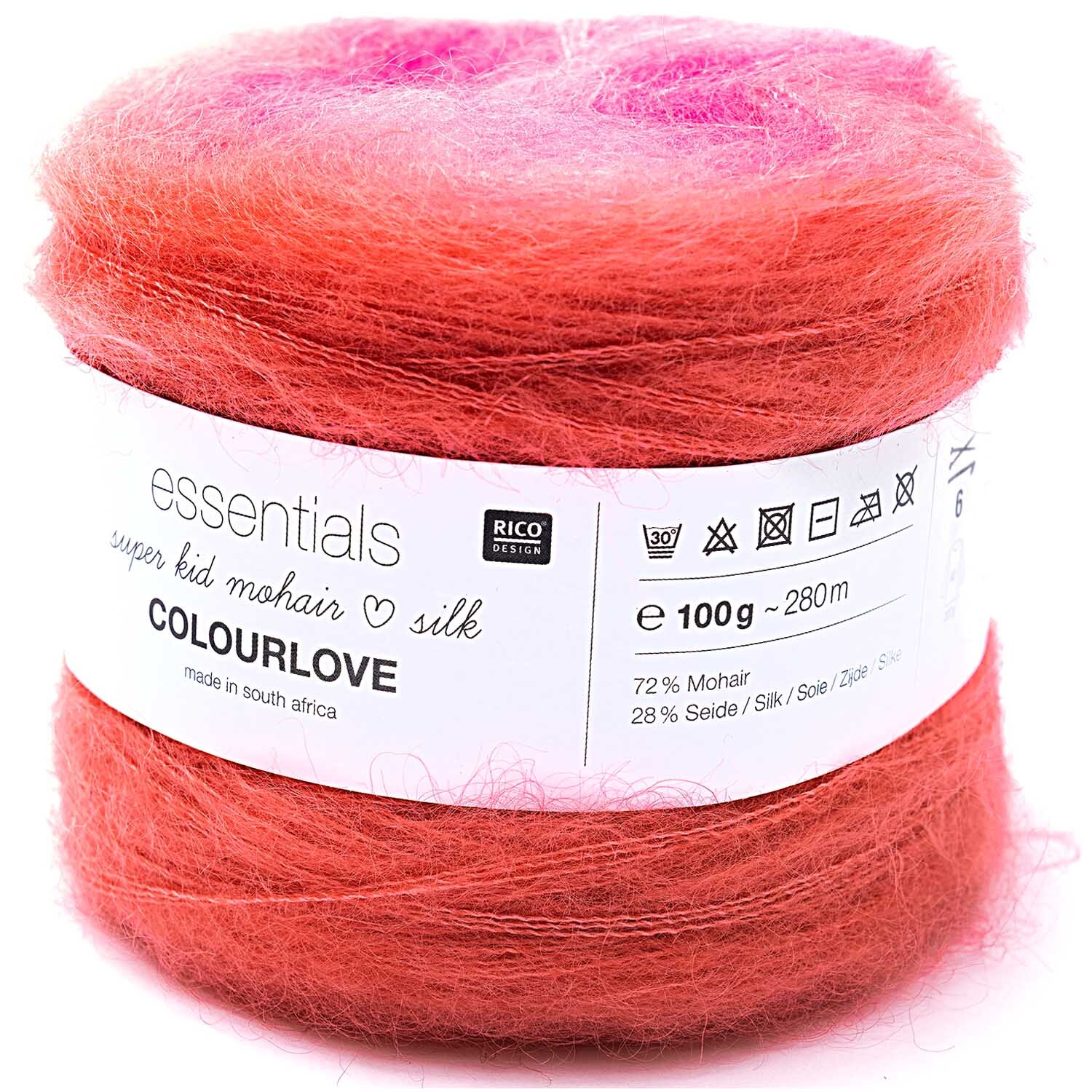 Essentials Super Kid Mohair Loves Silk Colourlove 100g 265m Farbe Pink von Rico Design Essentials Super Kid Mohair Loves Silk Colourlove: Weiches, pinkes Garn von Rico Design, 100g, ideal für luxuriöse Strickprojekte.