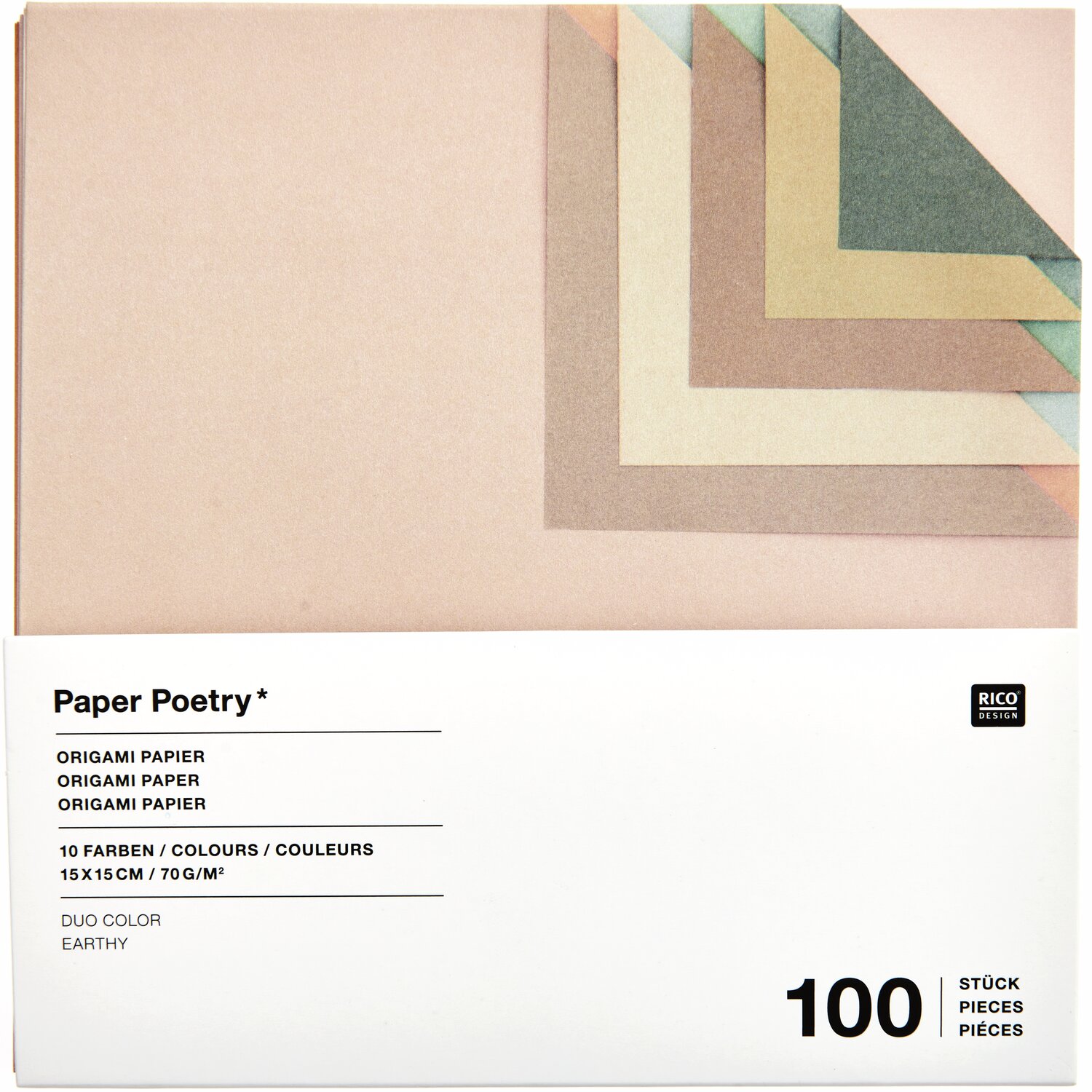 Paper Poetry Origami Duo color Earthy, 100 Blatt, 15x15cm, 10 Farben, ideal für kreative Projekte.