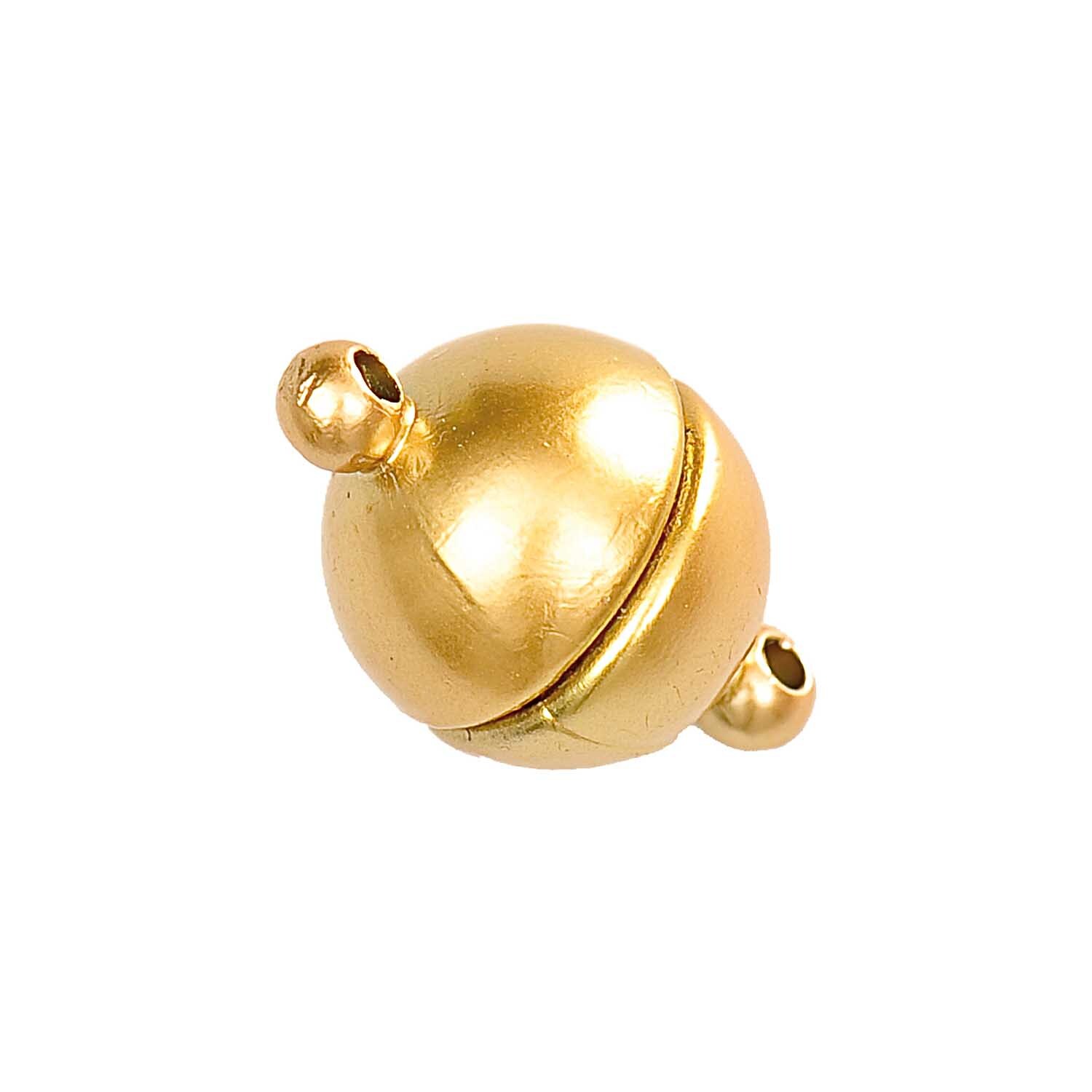 Magnetverschluß rund gold matt 12mm von Rico Design, zeigt einen eleganten, runden Verschluss in mattem Goldton. Ideal für Schmuckdesigns.