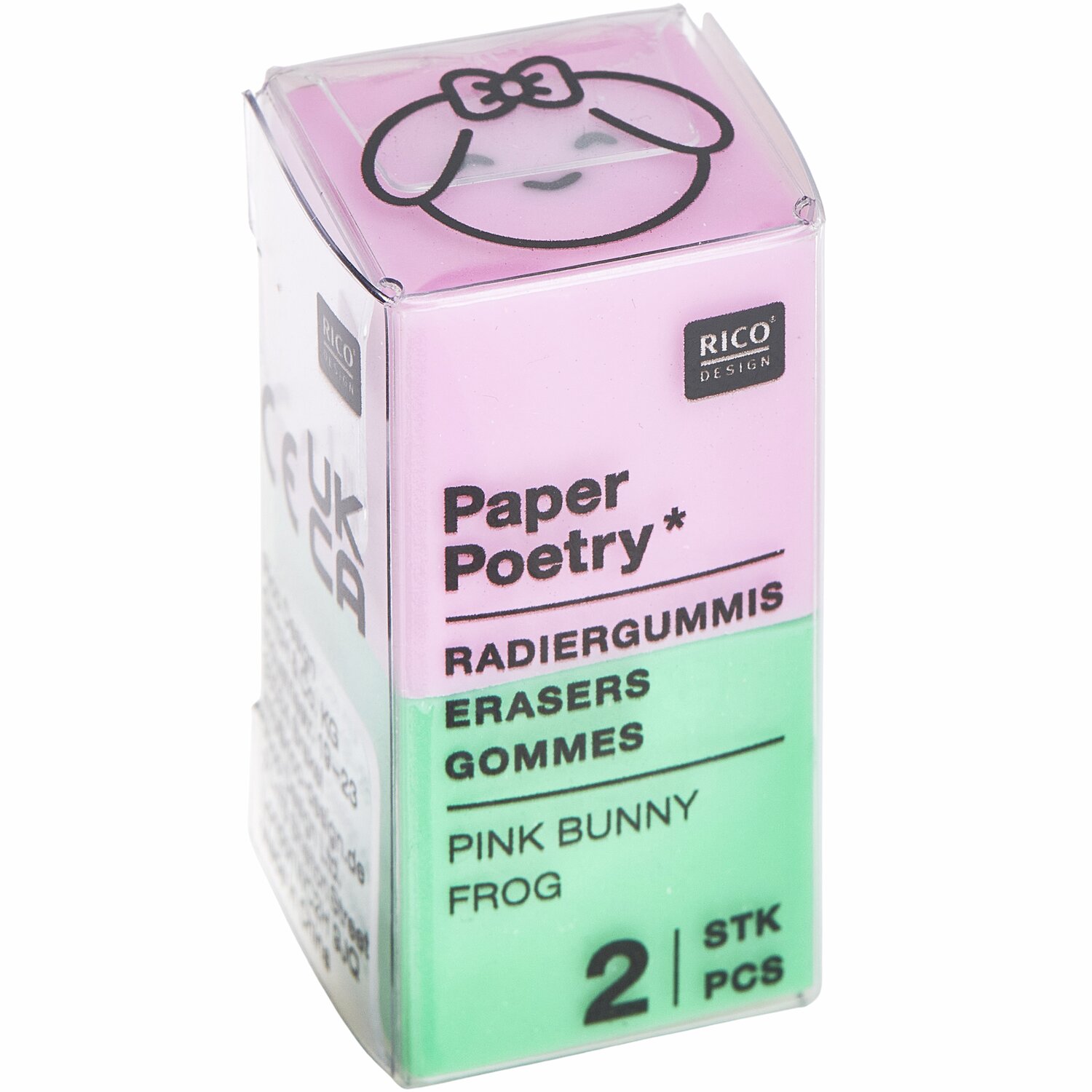 Paper Poetry Radiergummi-Set Chingu, 2-teilig, rosa/grün, 2x2x2cm, mit süßem Tierdesign.
