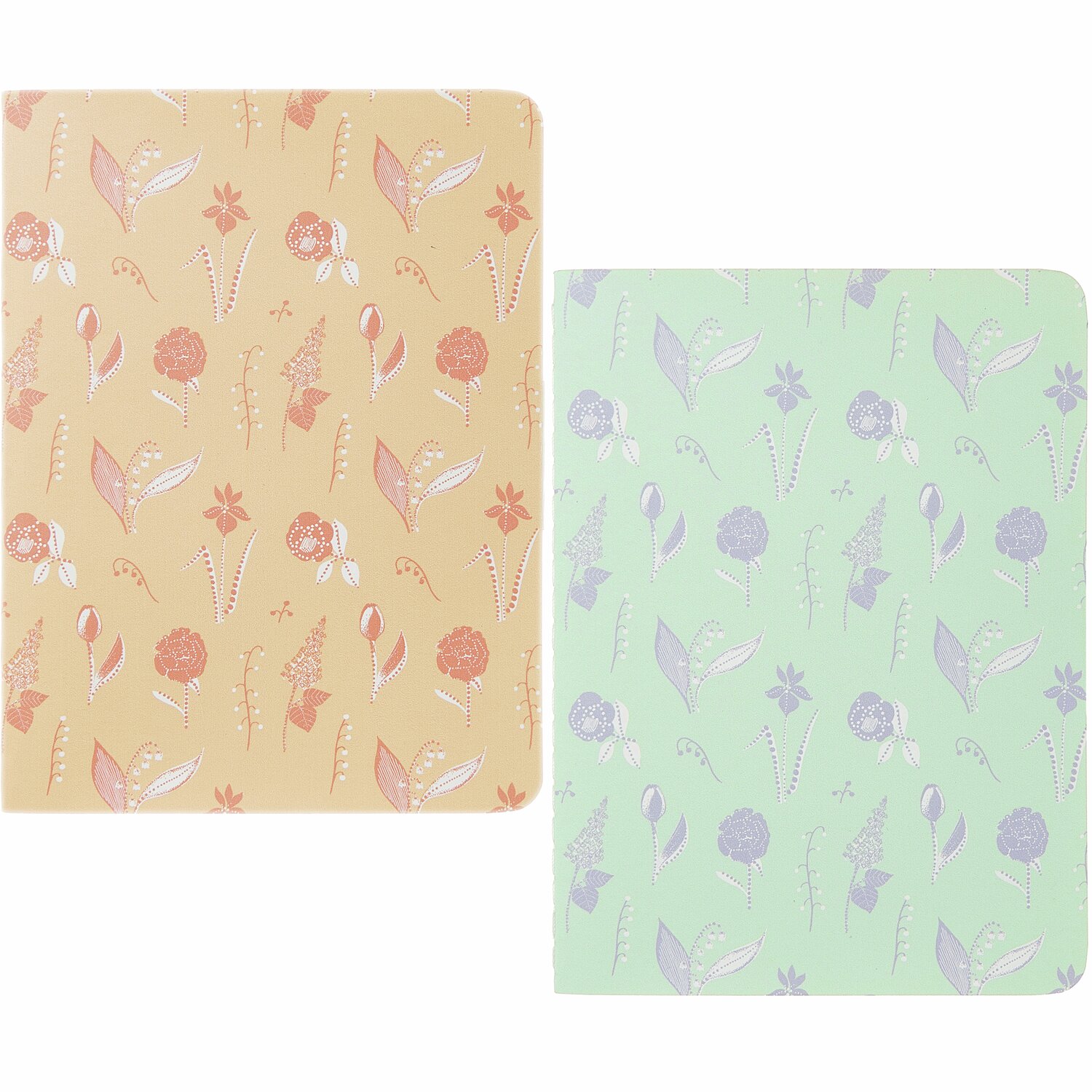 Notizhefte A6 Blumen Orange/Mint 2 Stück mit floralem Muster, 100g/m² Papier, ideal für Notizen.