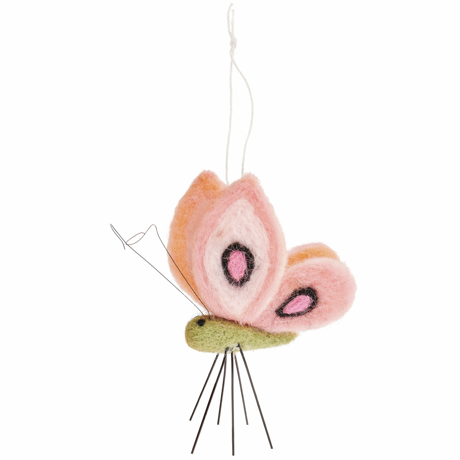 Aufhänger Filz-Schmetterling von Rico Design in Rosa und Grün, 10x10,5x7cm, dekorativ.