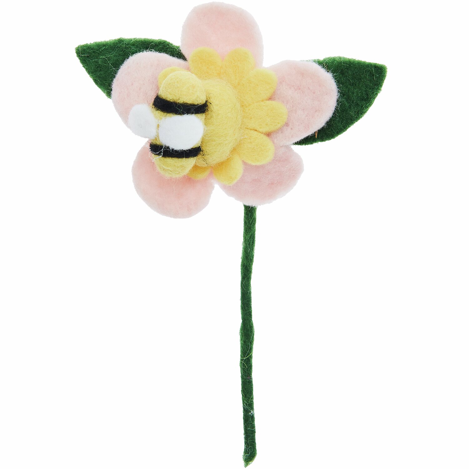 Aufhänger Filz-Blume mit Biene: Niedliche Filzblume in Rosa und Gelb mit Biene, 13x10x8cm, ideal für Dekorationen.
