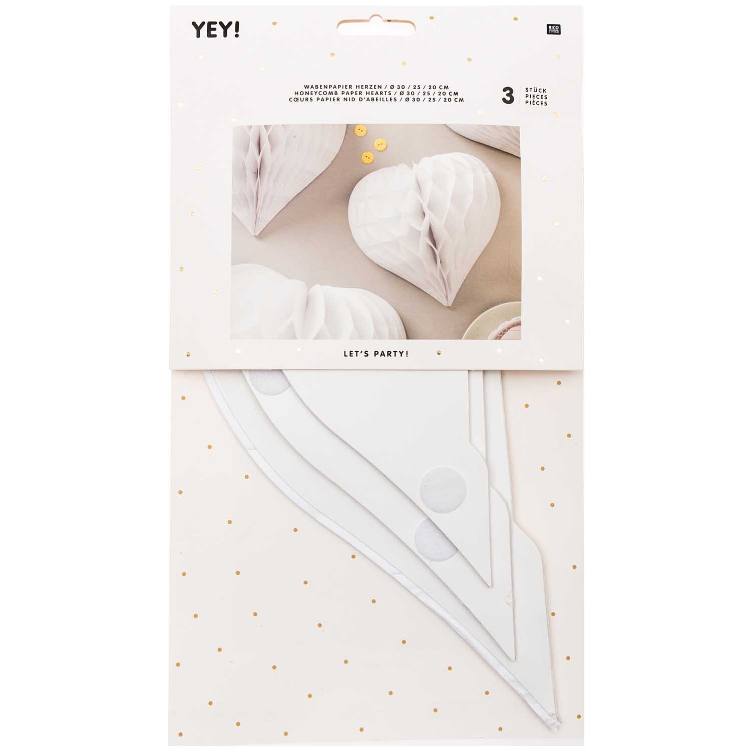 Wabenpapier Herzen weiß 3 Stück Wabenpapier Herzen weiß 3 Stück