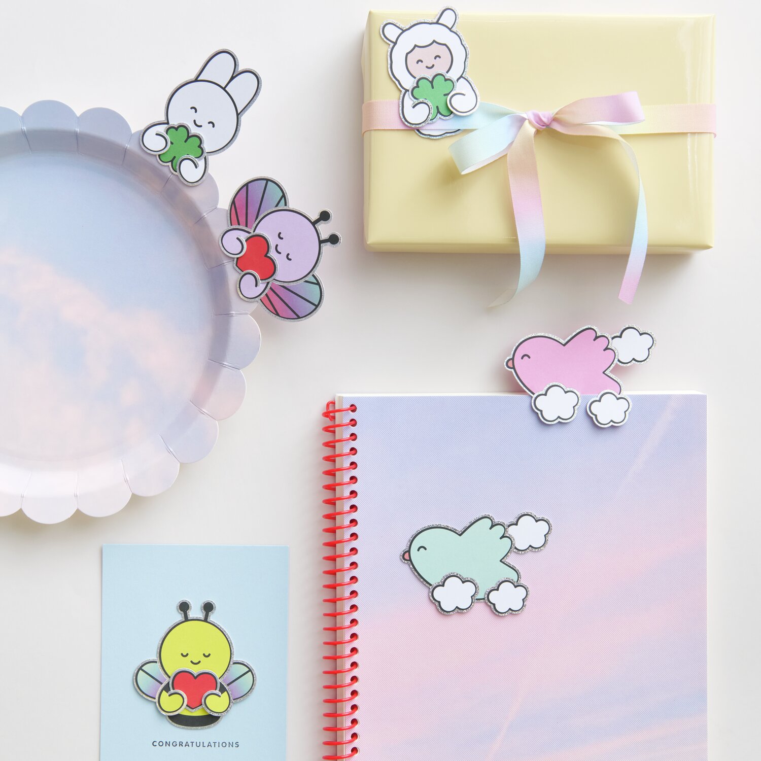 Paper Poetry Clip-Ons Chingu Sky, 14-teilig, dekorieren Notizbuch und Geschenk in Pastelltönen.