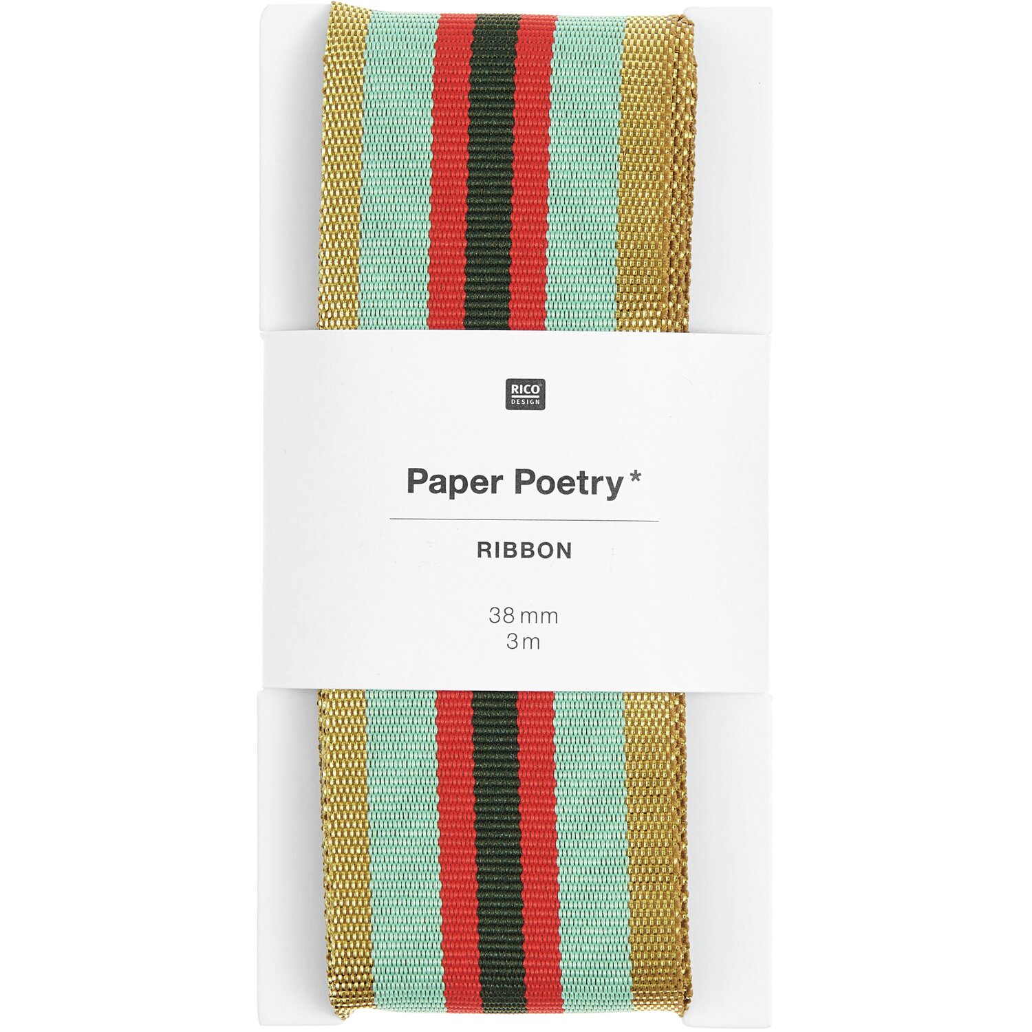 Paper Poetry Webband Multi Streifen Gold/Grün/Rot 38mmx3m von Rico Design