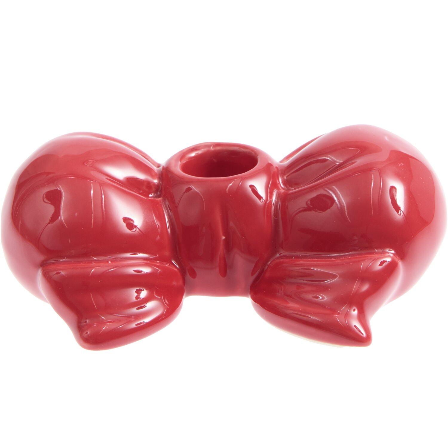 Porzellan Kerzenhalter in Schleifenform, glänzend rot, von Rico Design. Ideal für festliche Dekorationen.