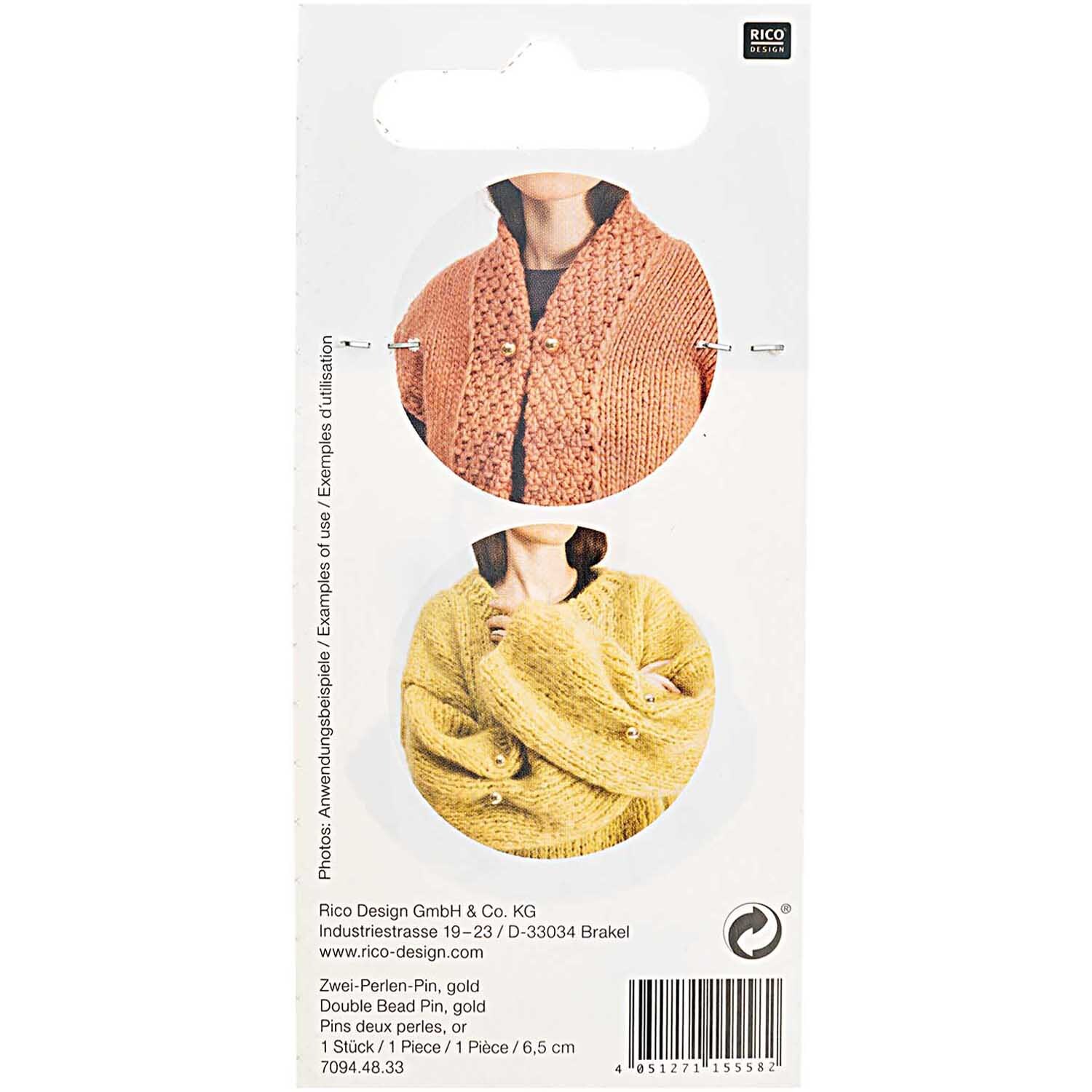 Zwei-Perlen-Pin 65mm 1 Stück Zwei-Perlen-Pin 65mm 1 Stück