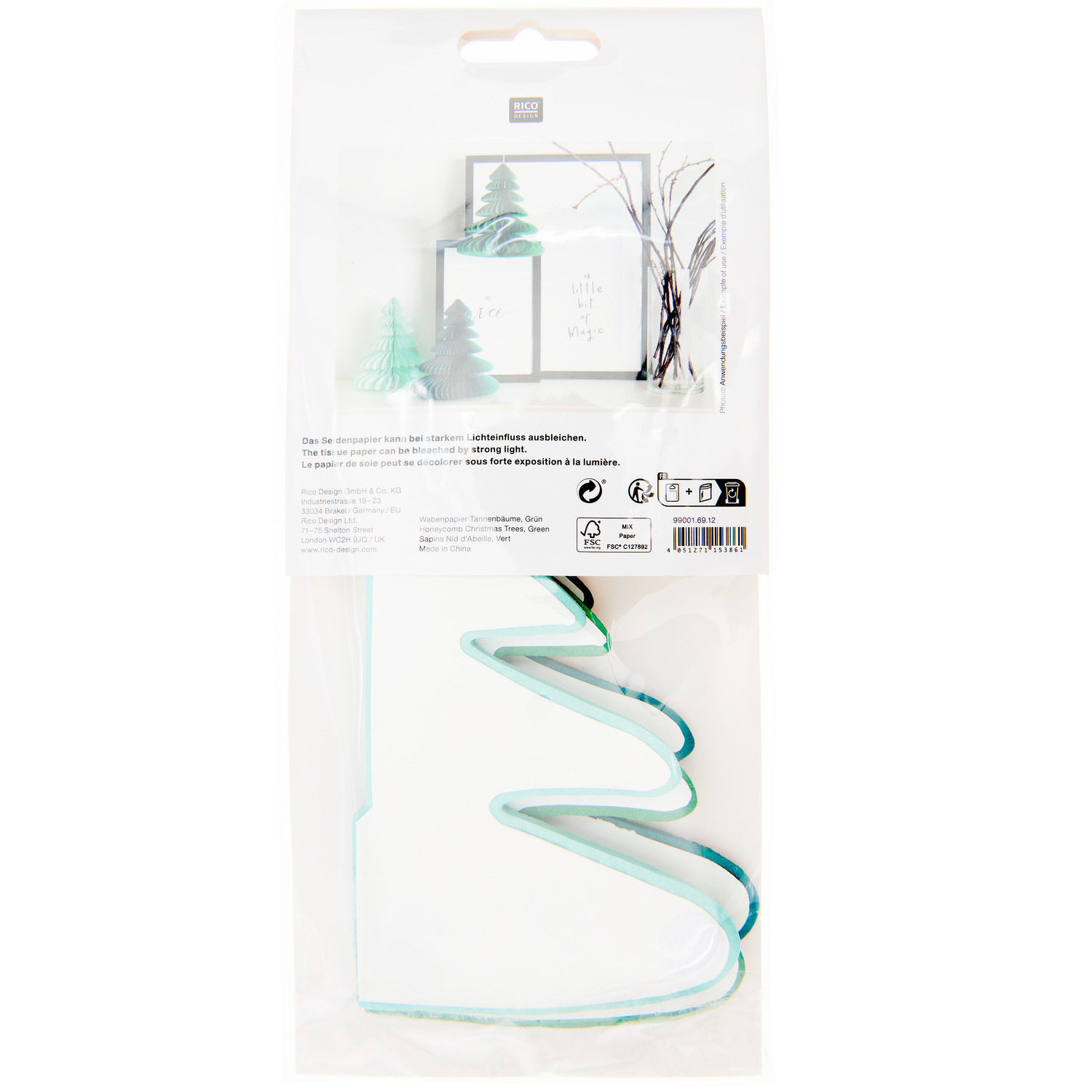 Wabenpapier Tannenbäume 20cm 3 Stück Wabenpapier Tannenbäume 20cm 3 Stück