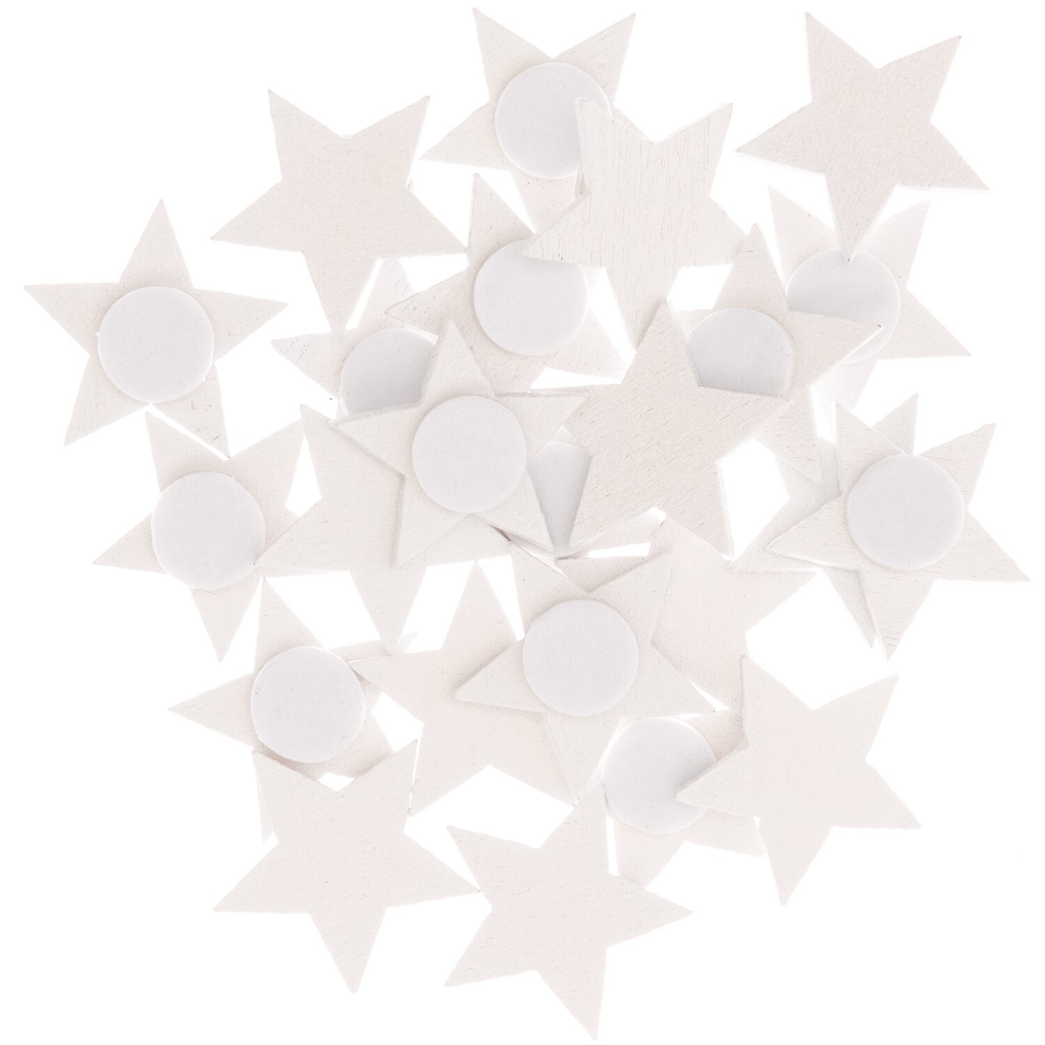 Holzsticker Sterne weiß 20x19mm 24 Stück: Weiße Sternsticker aus Holz, ideal für Dekorationen.