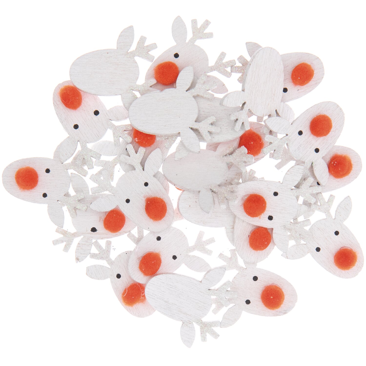 Holzstreu Rentier 23x23mm 24 Stück, weiß, von Rico Design. Niedliche Deko für Weihnachten.