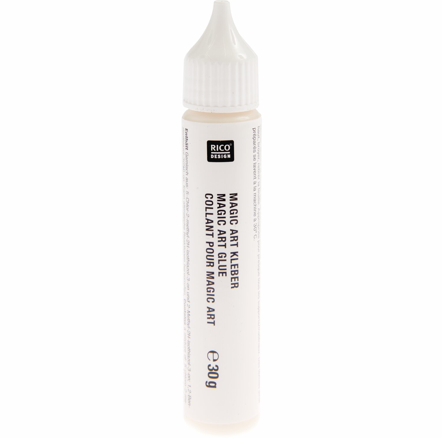 Kleber für Magic Art Transferfolie in einer 30g Flasche von Rico Design, ideal für kreative Projekte.