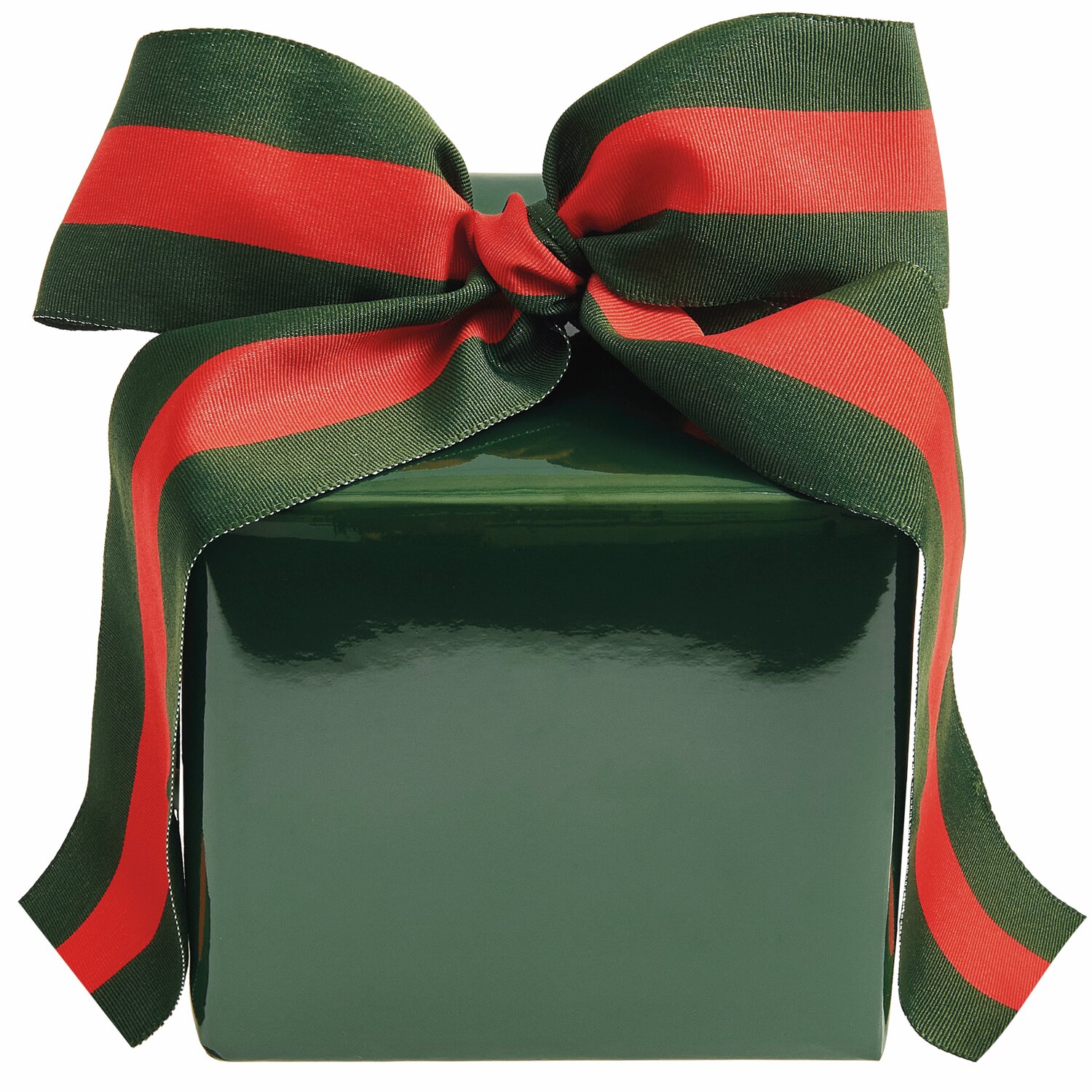 Geschenkpapier Lack 200x70cm 100g/m² Farbe Grün von Rico Design Geschenkpapier Lack 200x70cm: Elegantes Geschenk in grünem Papier mit rot-grüner Schleife.