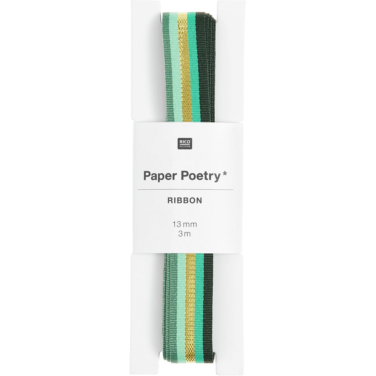 Paper Poetry Webband Multi Streifen Grün/Gold 13mmx3m von Rico Design