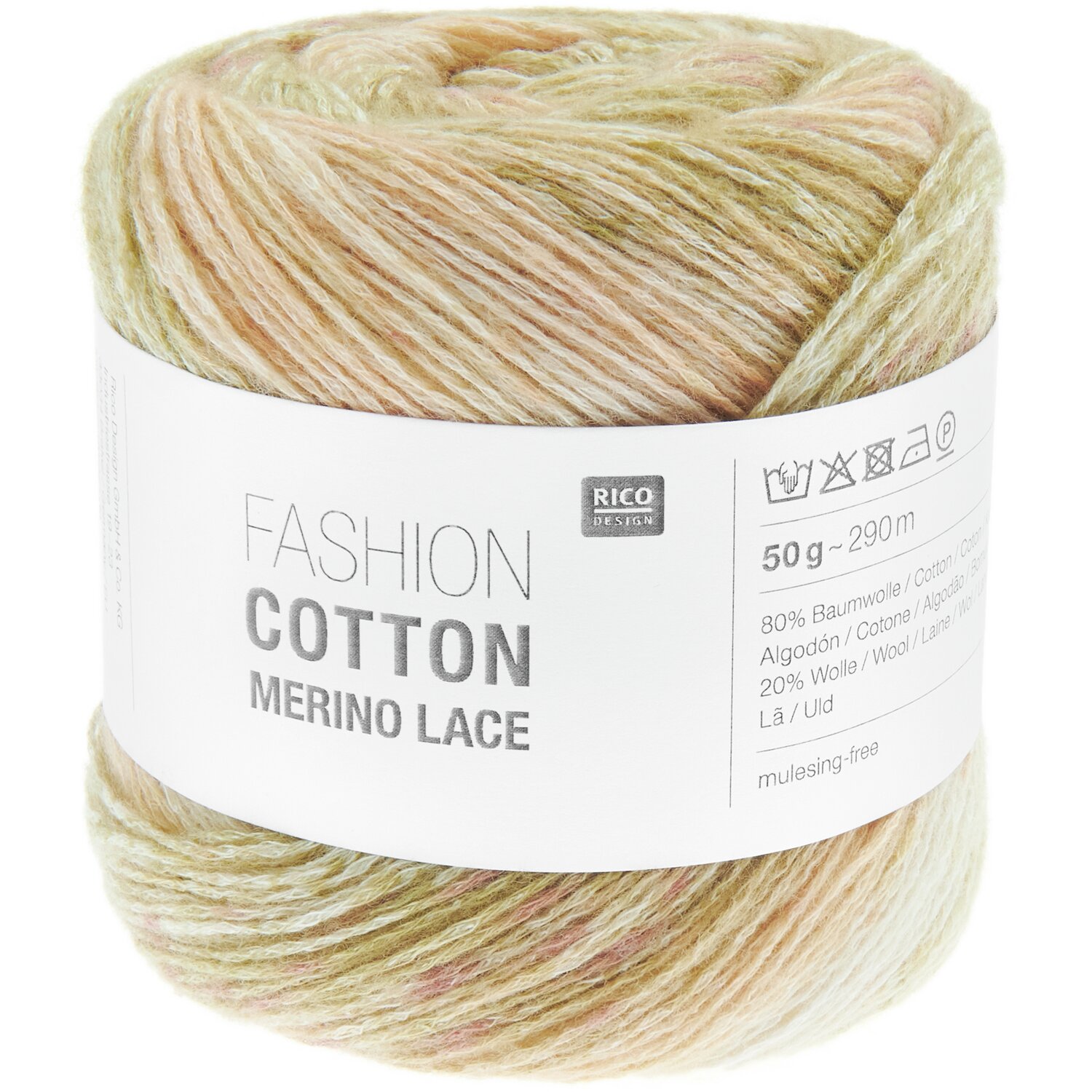 Fashion Cotton Merino Lace: Weiches Garn in sanften Pastelltönen, 50g, 290m, ideal für feine Strickprojekte.