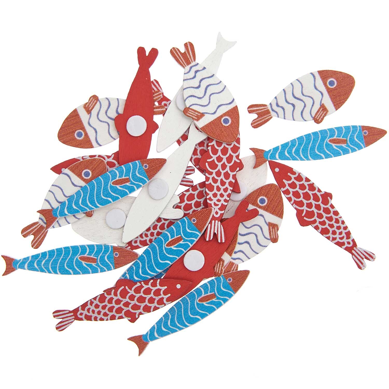 Holzsticker Fisch Mix rot-blau 24 Stück Holzsticker Fisch Mix rot-blau 24 Stück