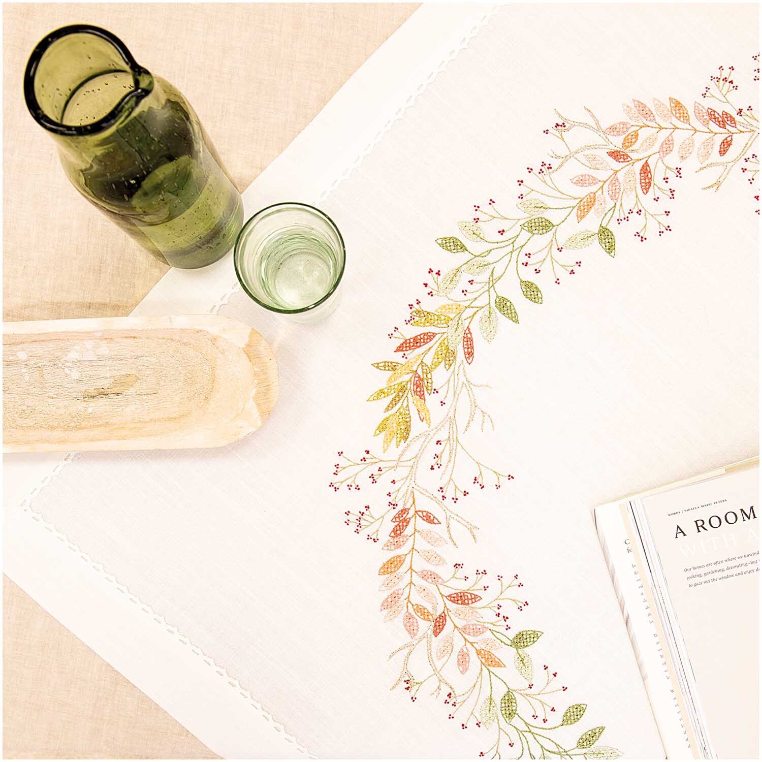 Stickpackung Tischdecke Herbstkranz 90x90cm