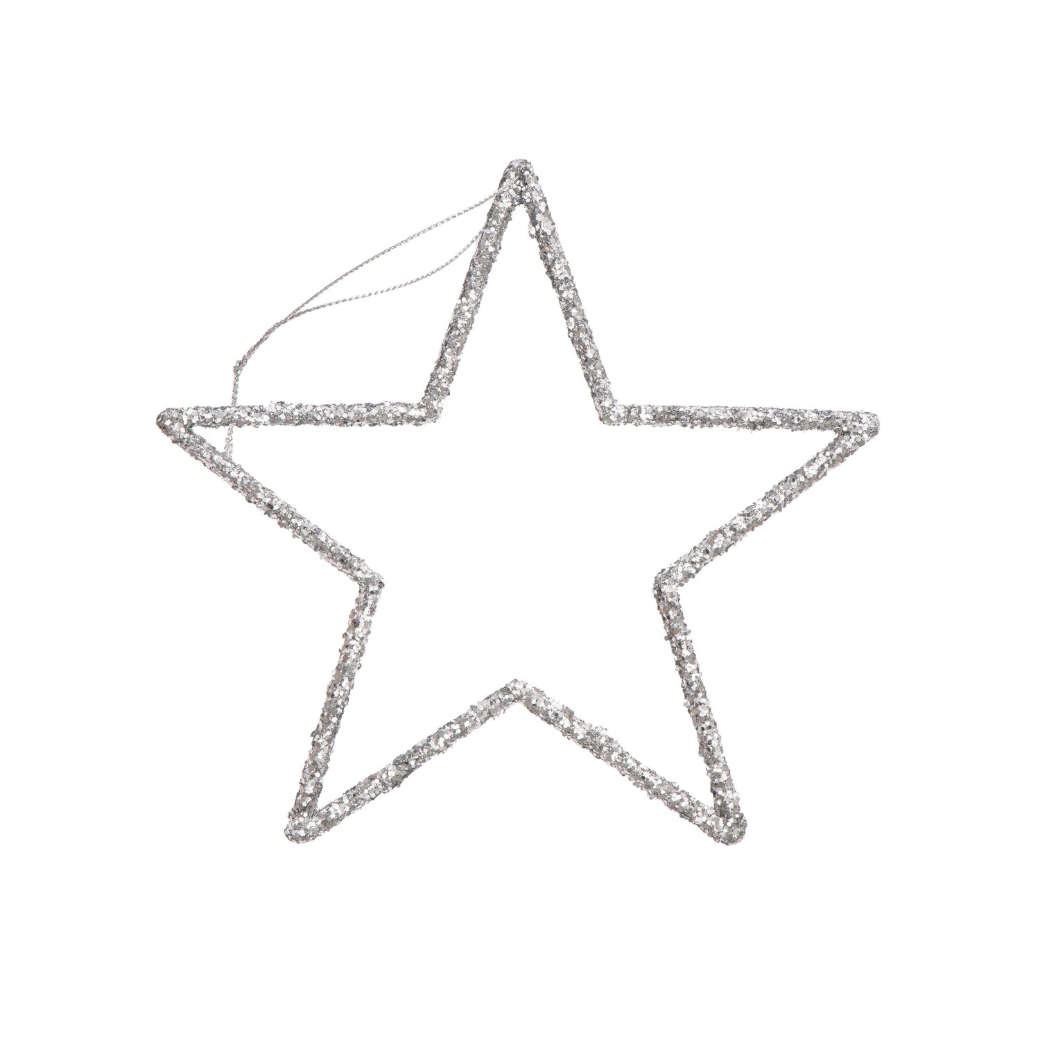 Hänger Stern mit Glitter silber von Rico Design: Funkelnder Sternanhänger für festliche Dekorationen. Ideal für Weihnachtsbäume oder Fenster.