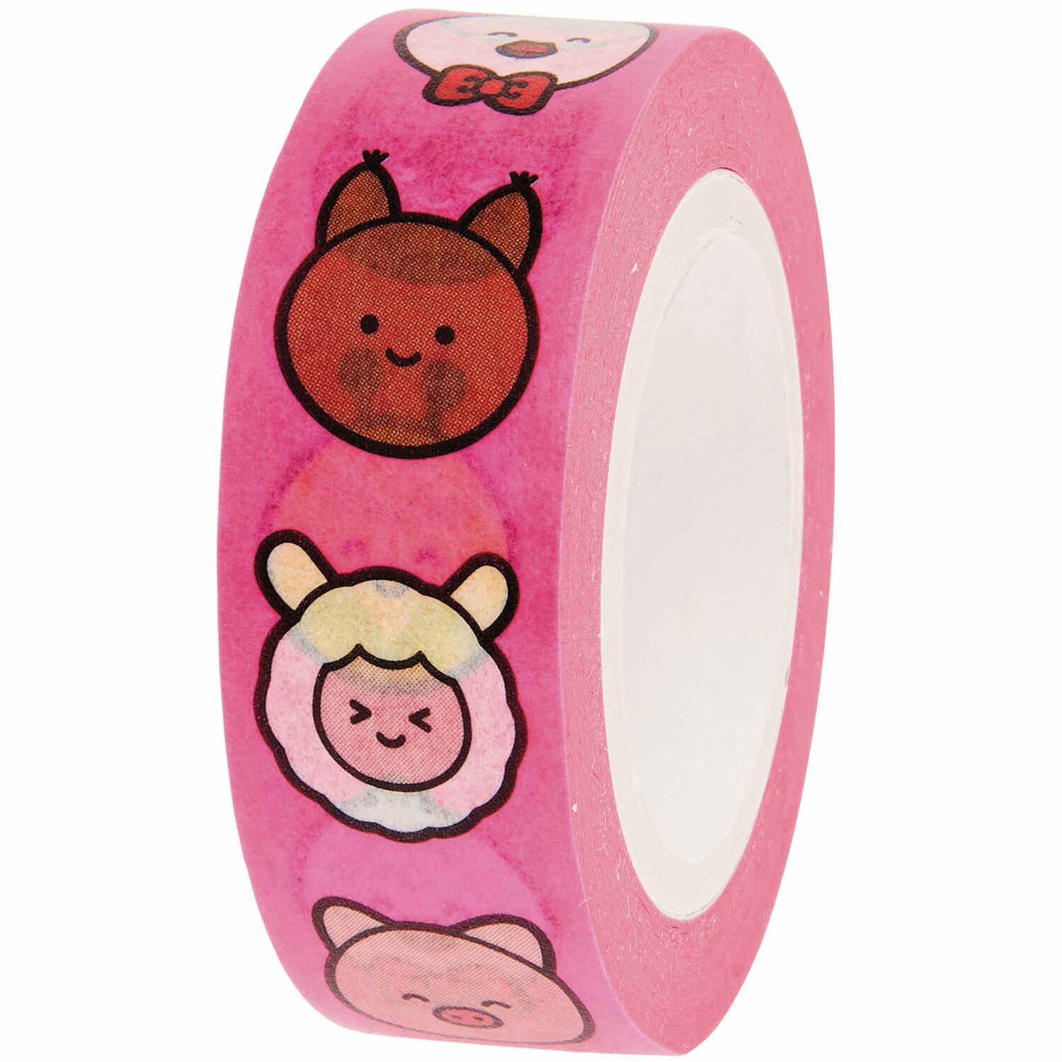 Paper Poetry Tape Chingu Tiere mit niedlichen Tiermotiven auf pinkem Hintergrund, 1,5cmx10m.