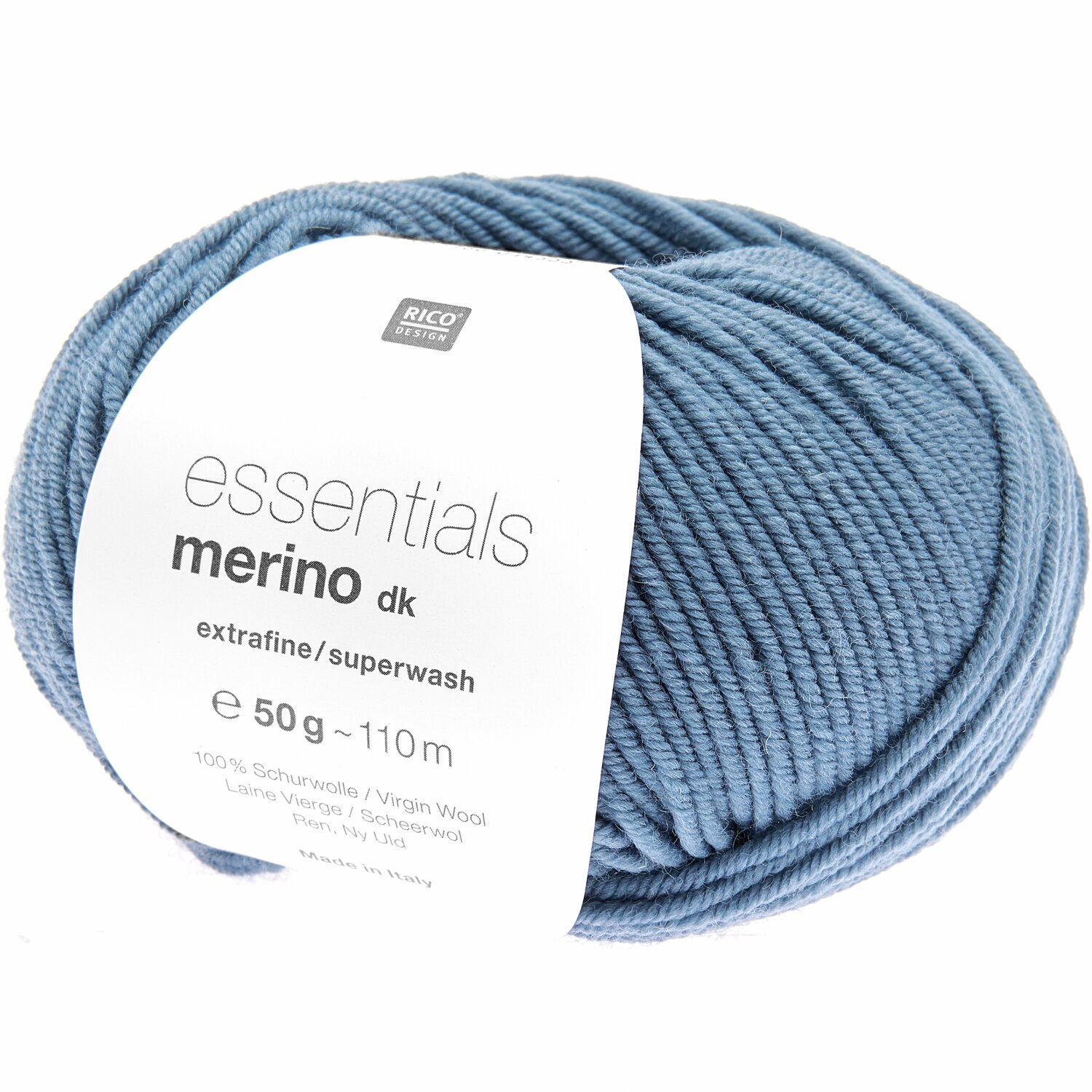 Essentials Merino dk, extrafeine Wolle in Atlantikblau, 50g Knäuel, 110m Lauflänge. Ideal für Strickprojekte.