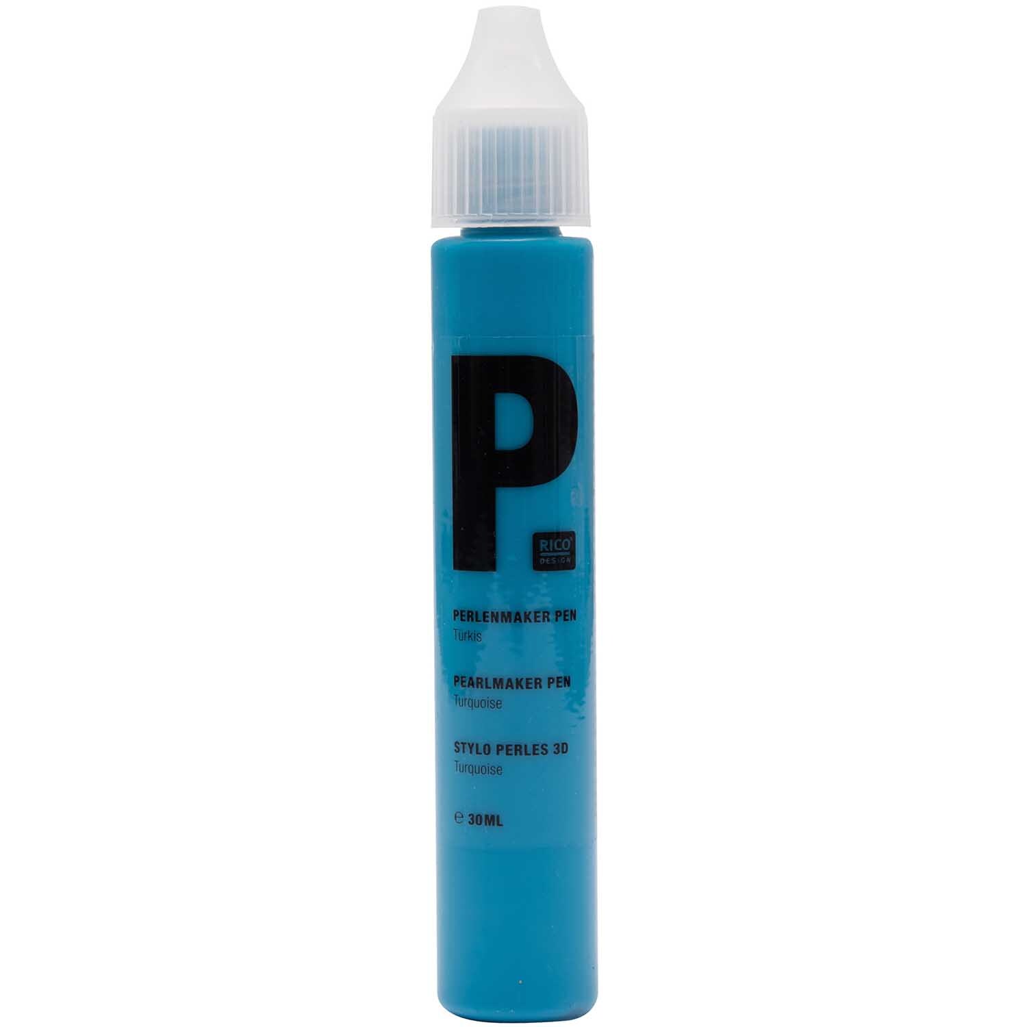 Perlenmaker Pen von Rico Design in 30ml Flasche, türkis, ideal für kreative Bastelprojekte.