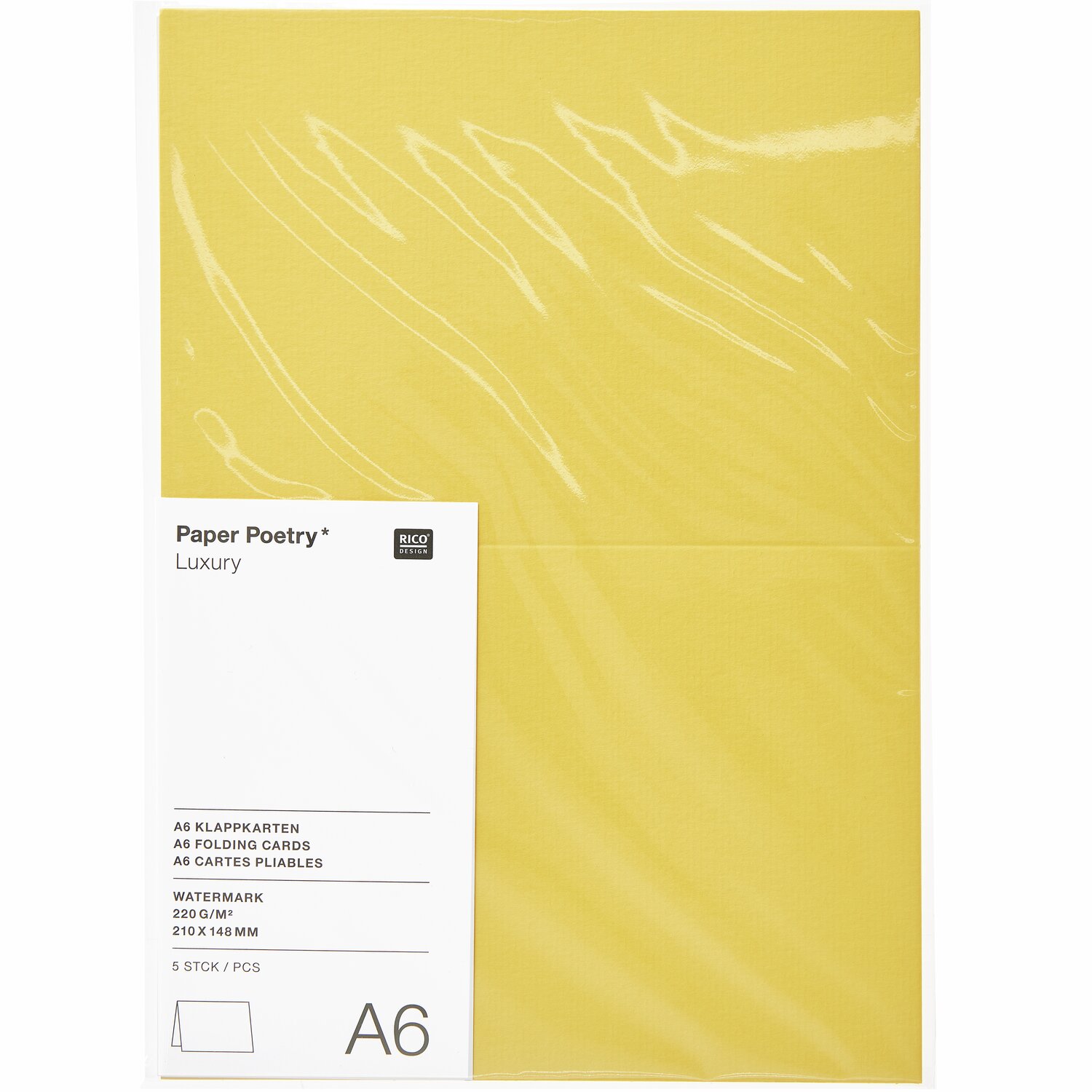 Paper Poetry Luxury Karten A6 5 Stück Farbe Gelb von Rico Design Paper Poetry Luxury Karten A6, gelb, von Rico Design, 5 Stück, ideal für kreative Projekte.