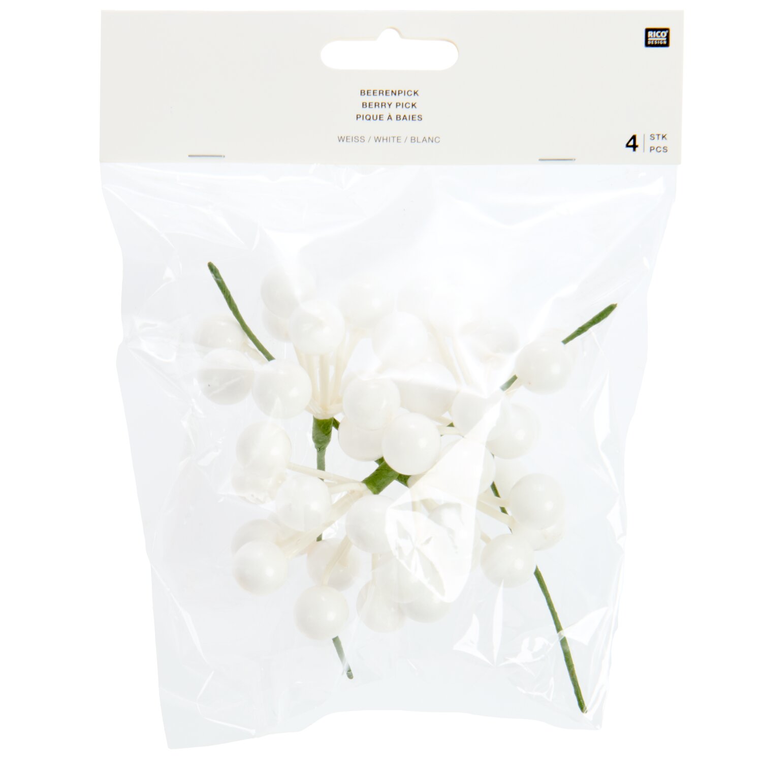 Beerenpick 12cm 4 Stück Farbe Weiß von Rico Design
