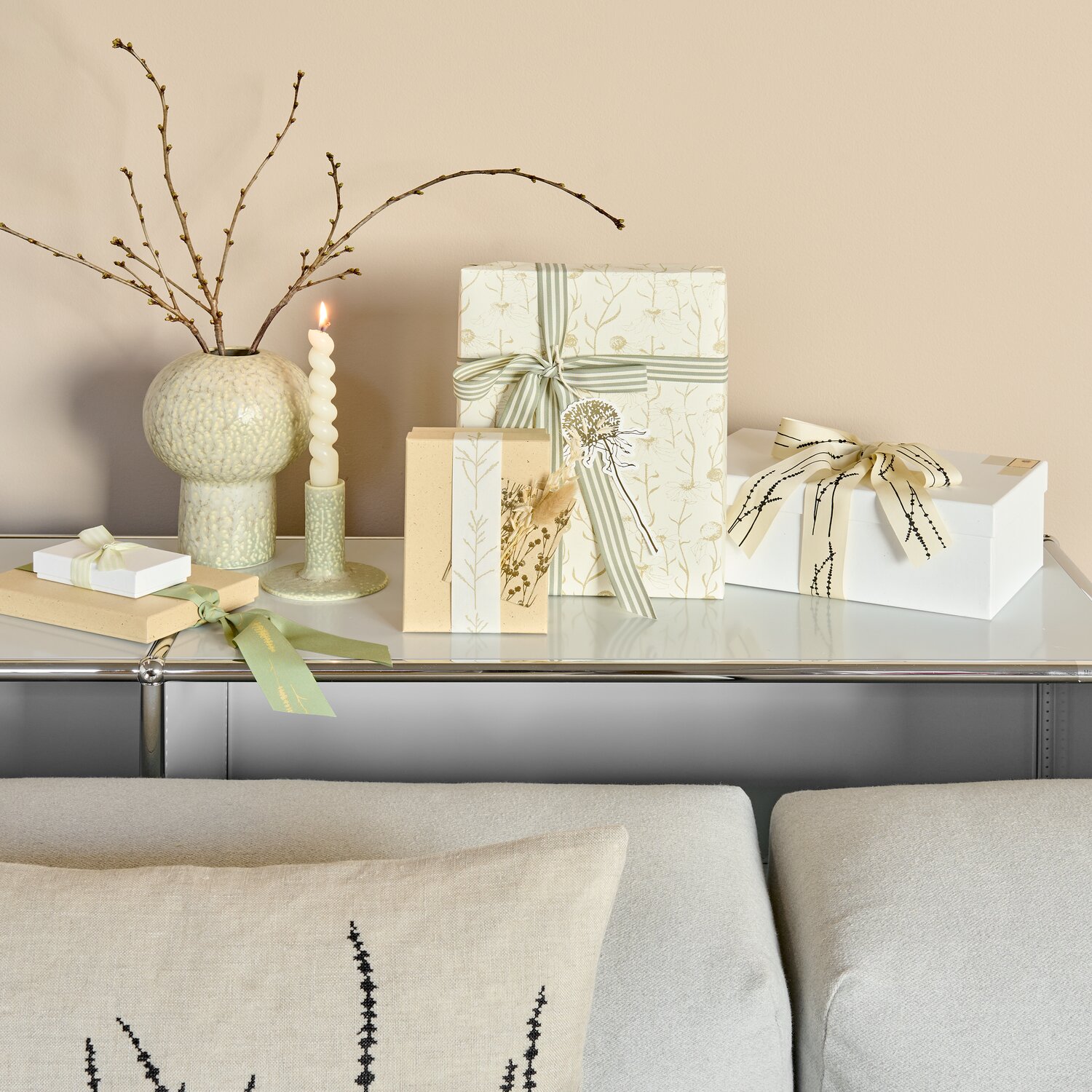 Paper Poetry Webband Duo Streifen 25mmx3m Farbe Grünbeige/Creme von Rico Design