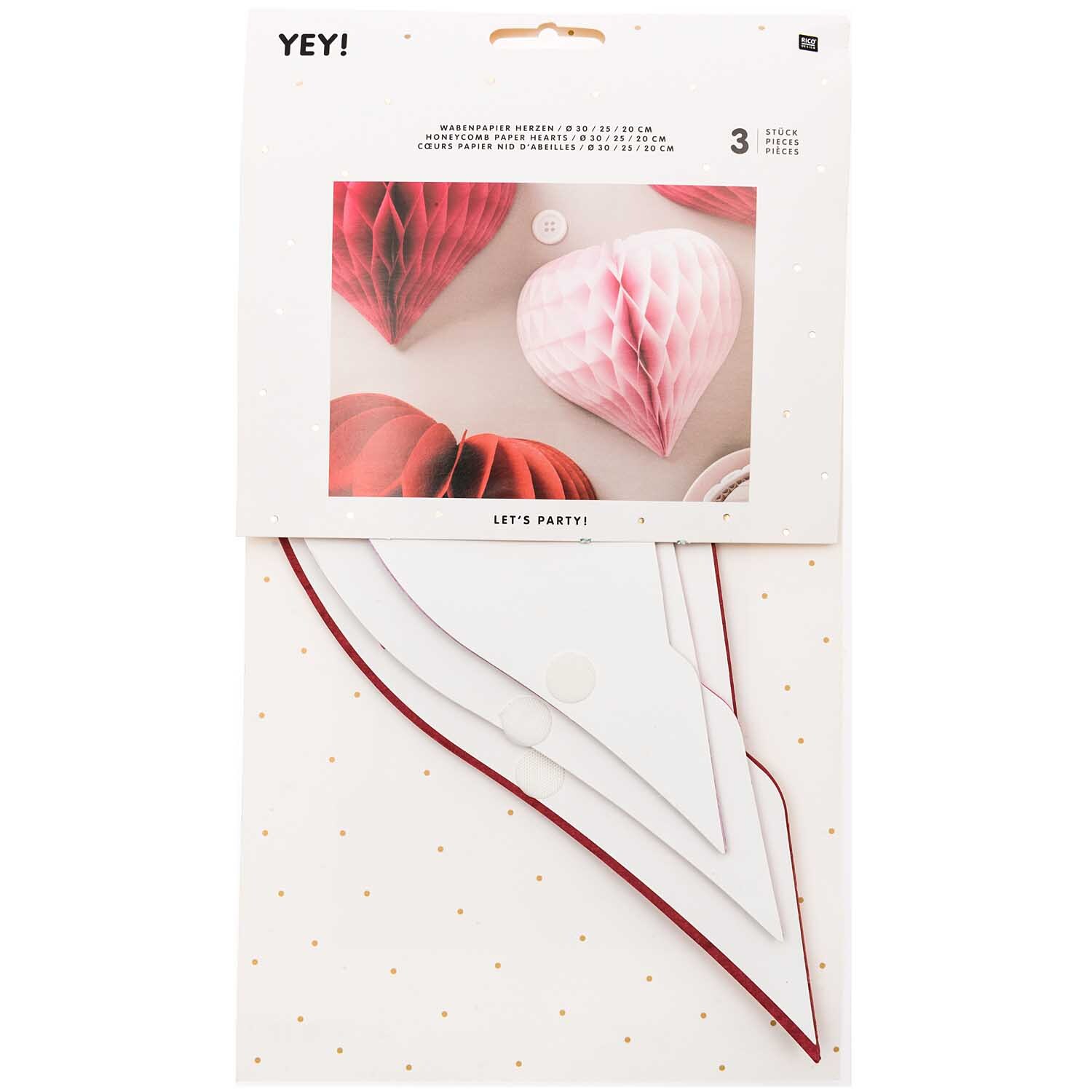 Wabenpapier Herzen rot 3 Stück