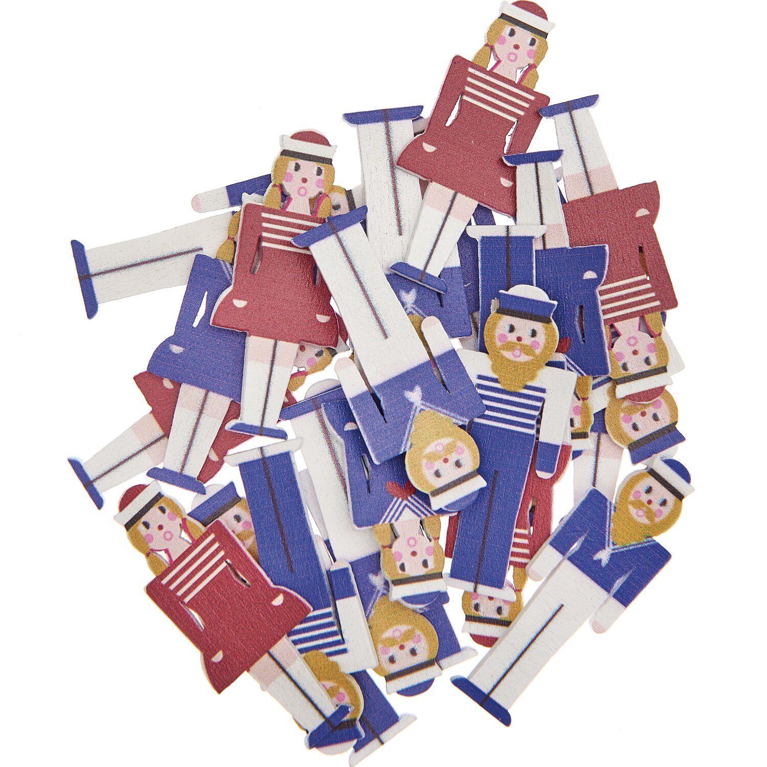 Holzstreu Seeleute blau-rot 24 Stück: Bunte, maritime Figuren aus Holz in Blau und Rot von Rico Design.