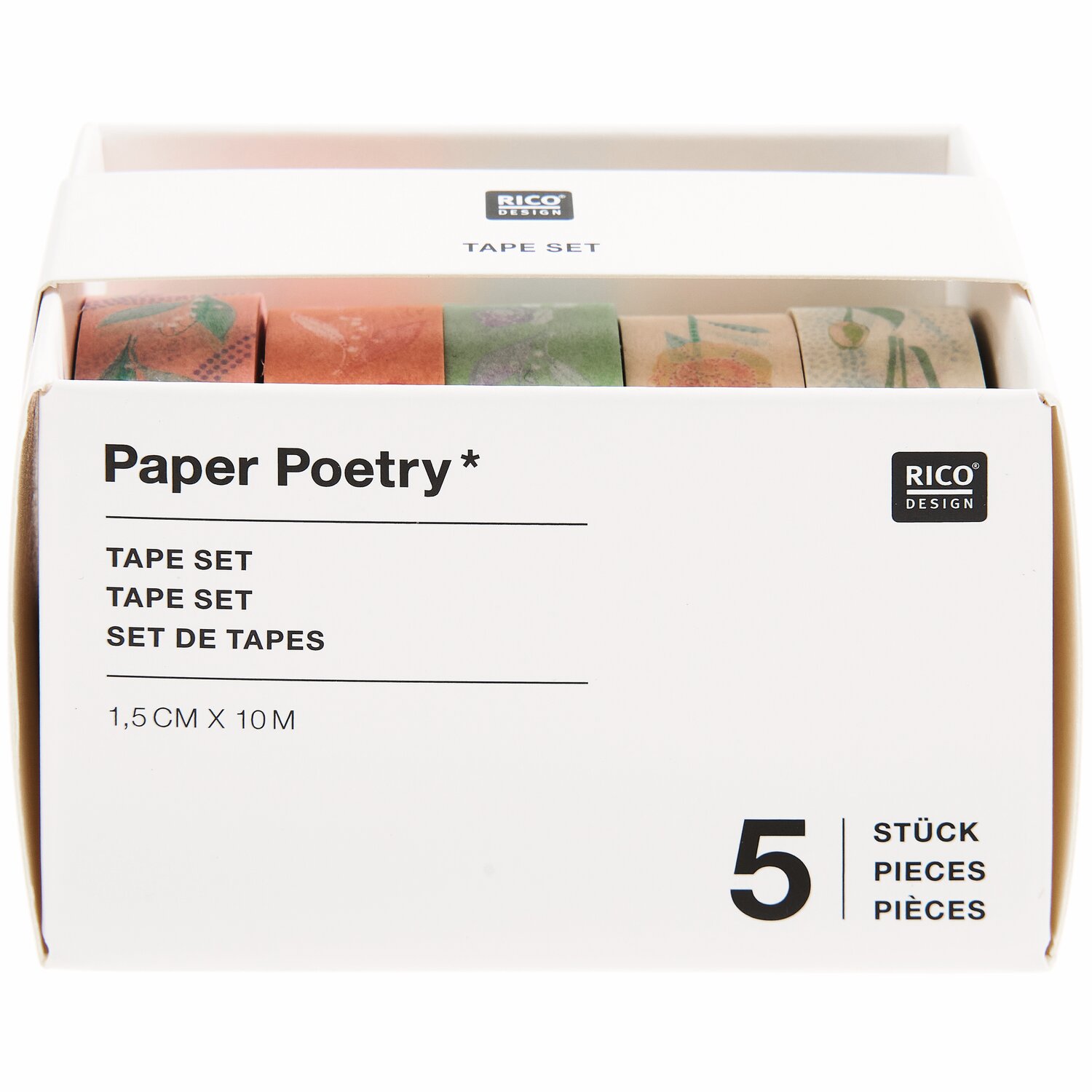 Paper Poetry Tape Set Blumen pastell 5 Stück 1,5cmx10m von Rico Design