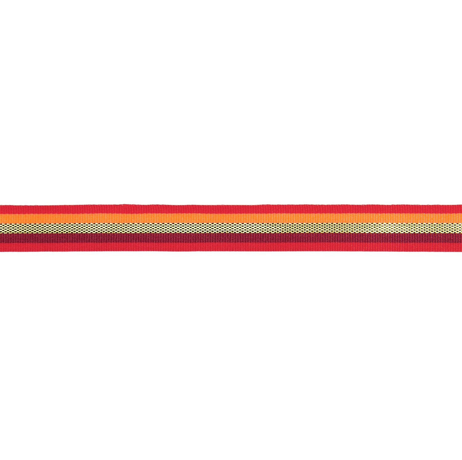 Webband Multi Streifen in Rot und Gold von Rico Design, 13mm breit, 3m lang, ideal für kreative Projekte.
