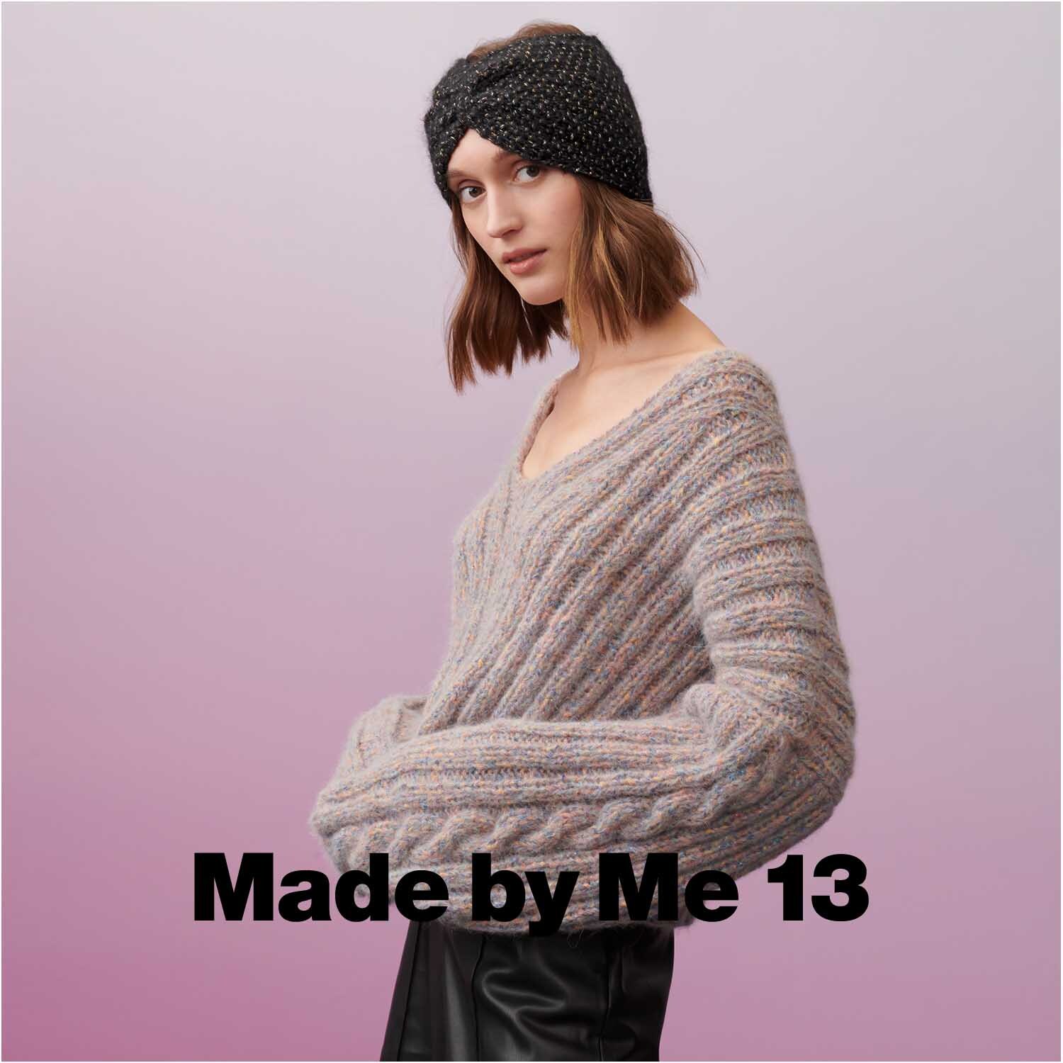 Fashion Alpaca BLING BLING: Frau trägt gestricktes Stirnband und Pullover, beide in Schwarz, von Rico Design.