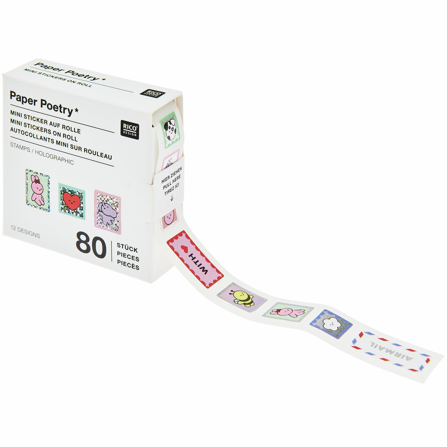 Paper Poetry Mini-Sticker Chingu Briefmarken, 80 Stück, bunte Motive, 1x1cm, von Rico Design.