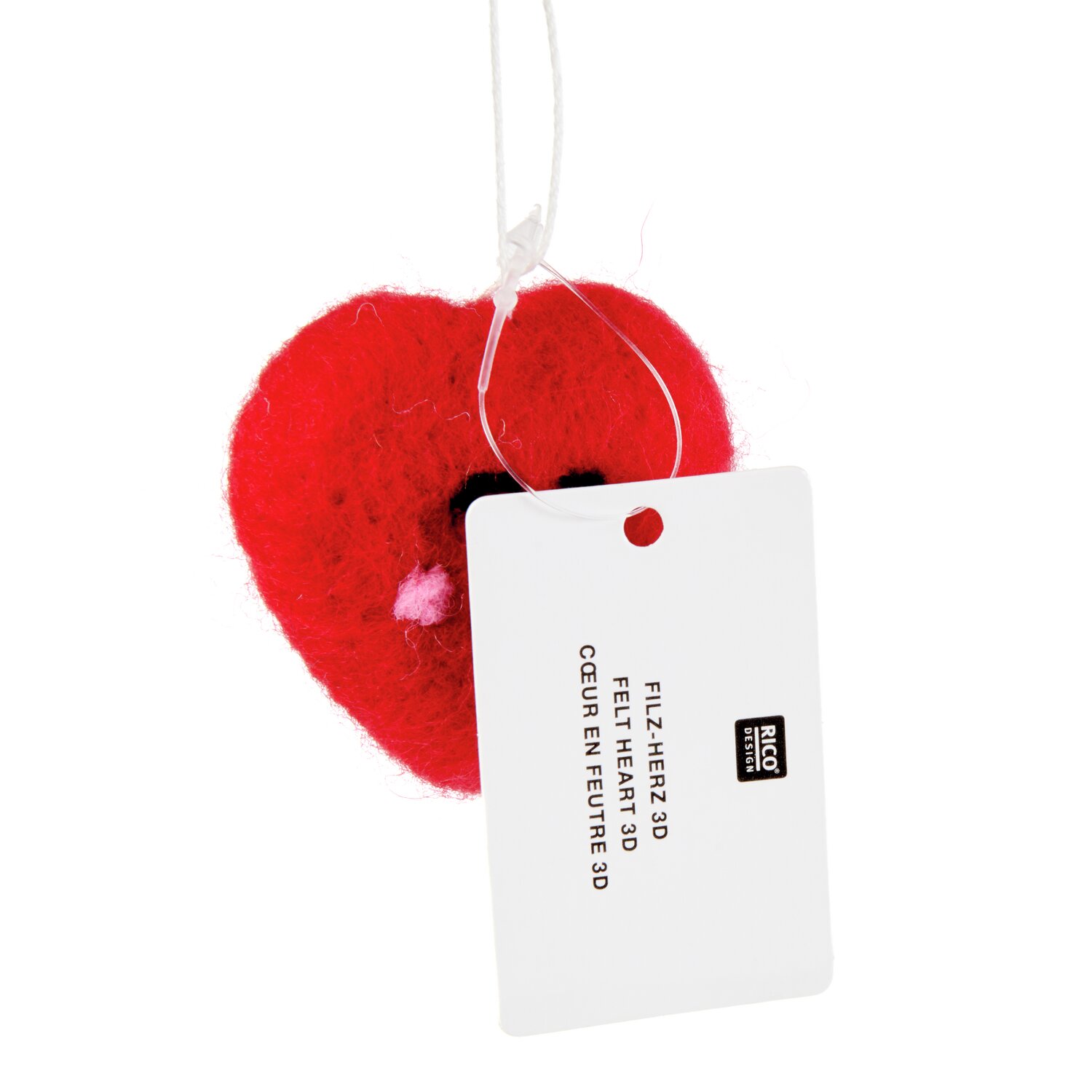 Aufhänger Filz-Herz 3D mit Gesicht Rot 5x5x2cm von Rico Design