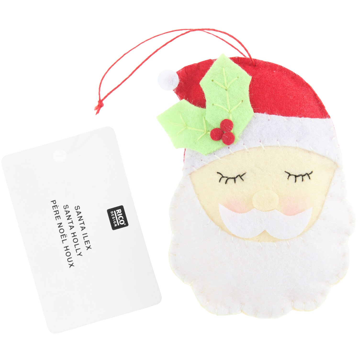 Aufhänger Filz-Santa mit Ilex Rot/Weiß 9,3x6,5x2,3cm von Rico Design