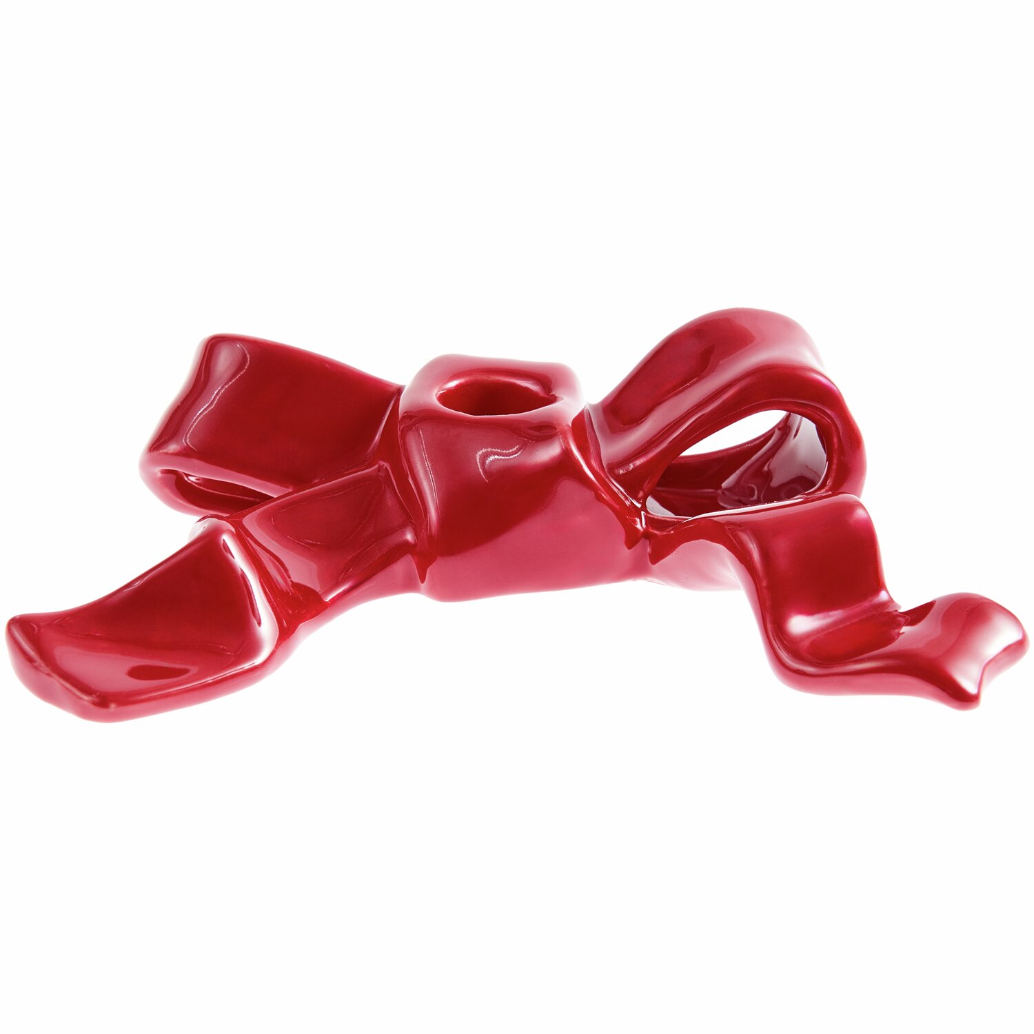 Keramik Kerzenhalter Schleife in elegantem Design, leuchtend rot, von Rico Design, 4,5x18x12cm.