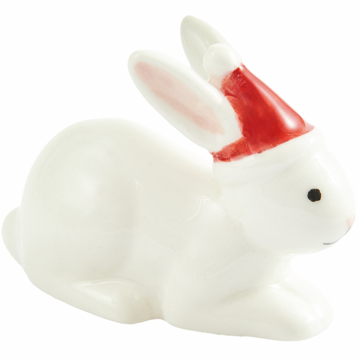 Porzellan Hase mit Weihnachtsmütze  3,3x4,7x2,2cm Farbe Weiß von Rico Design