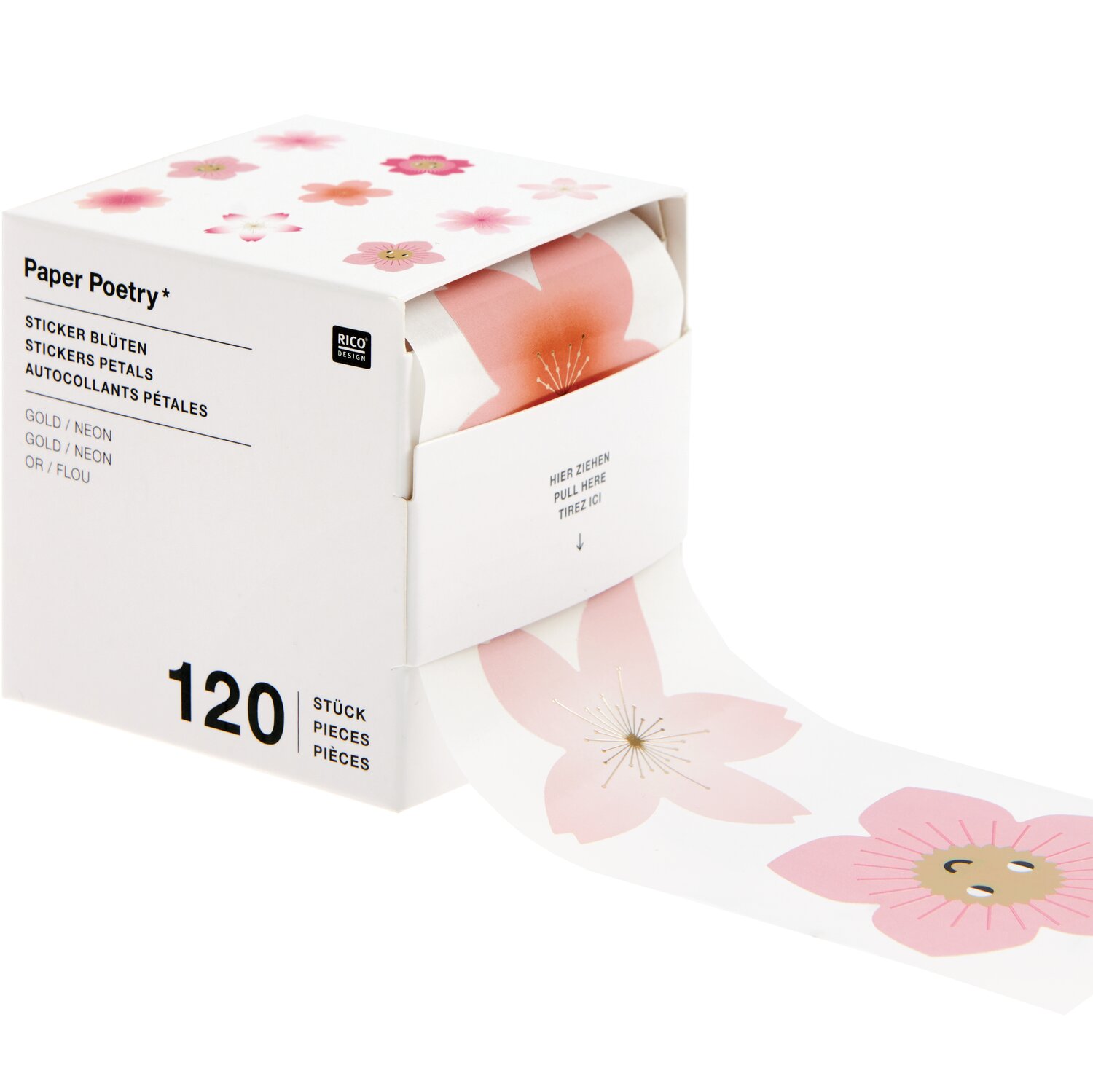 Paper Poetry Sticker Kirschblüten 5cm 120 Stück auf der Rolle Hot Foil von Rico Design