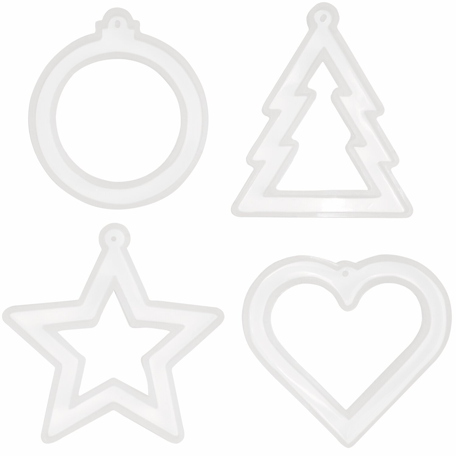 Silikon Gießform Anhänger, 4-teilig, von Rico Design. Formen: Kreis, Tannenbaum, Stern, Herz. Ideal für kreative Bastelprojekte.