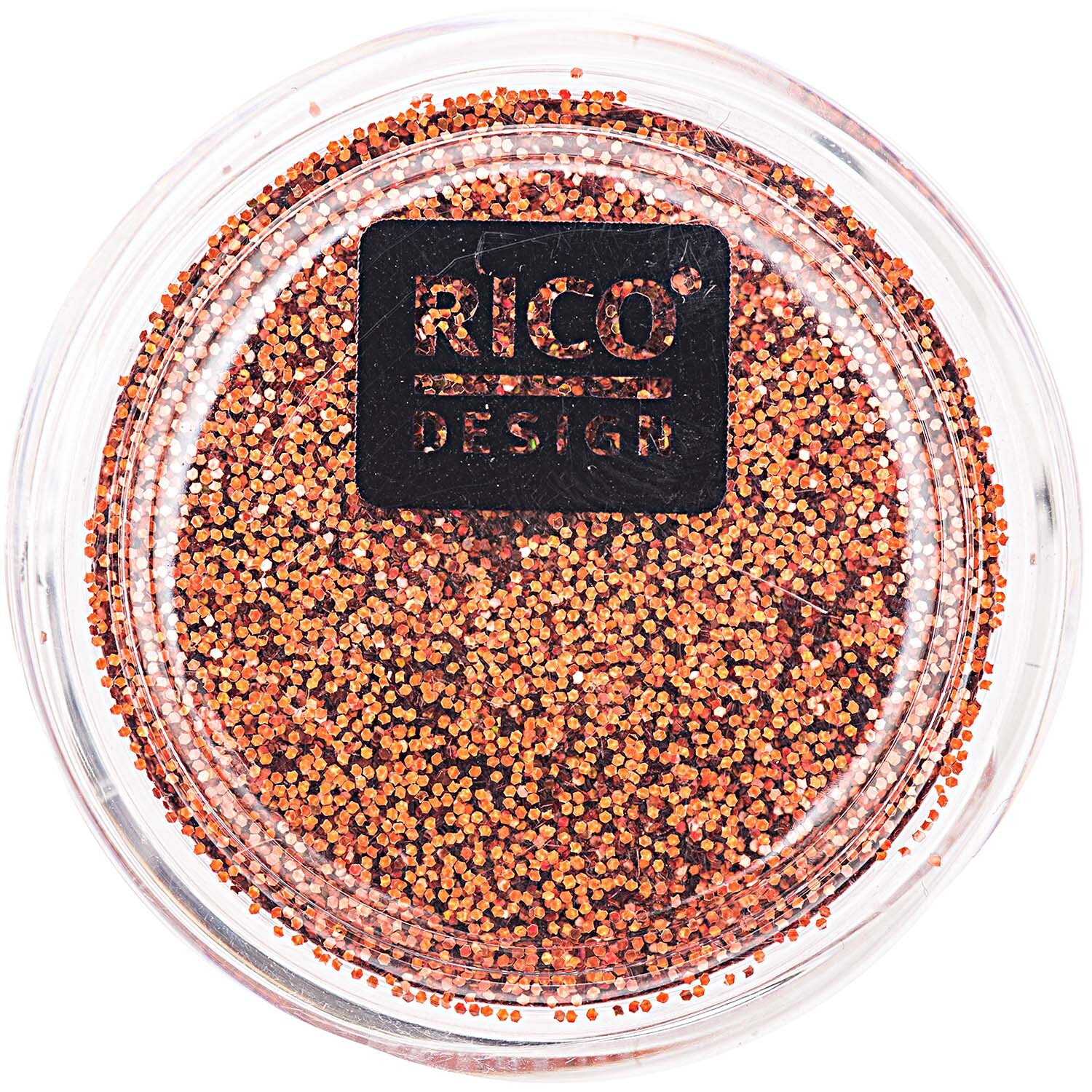 Hologramm Glitter 6g in Kupfergold von Rico Design, in einer runden, transparenten Dose. Ideal für kreative Bastelprojekte.