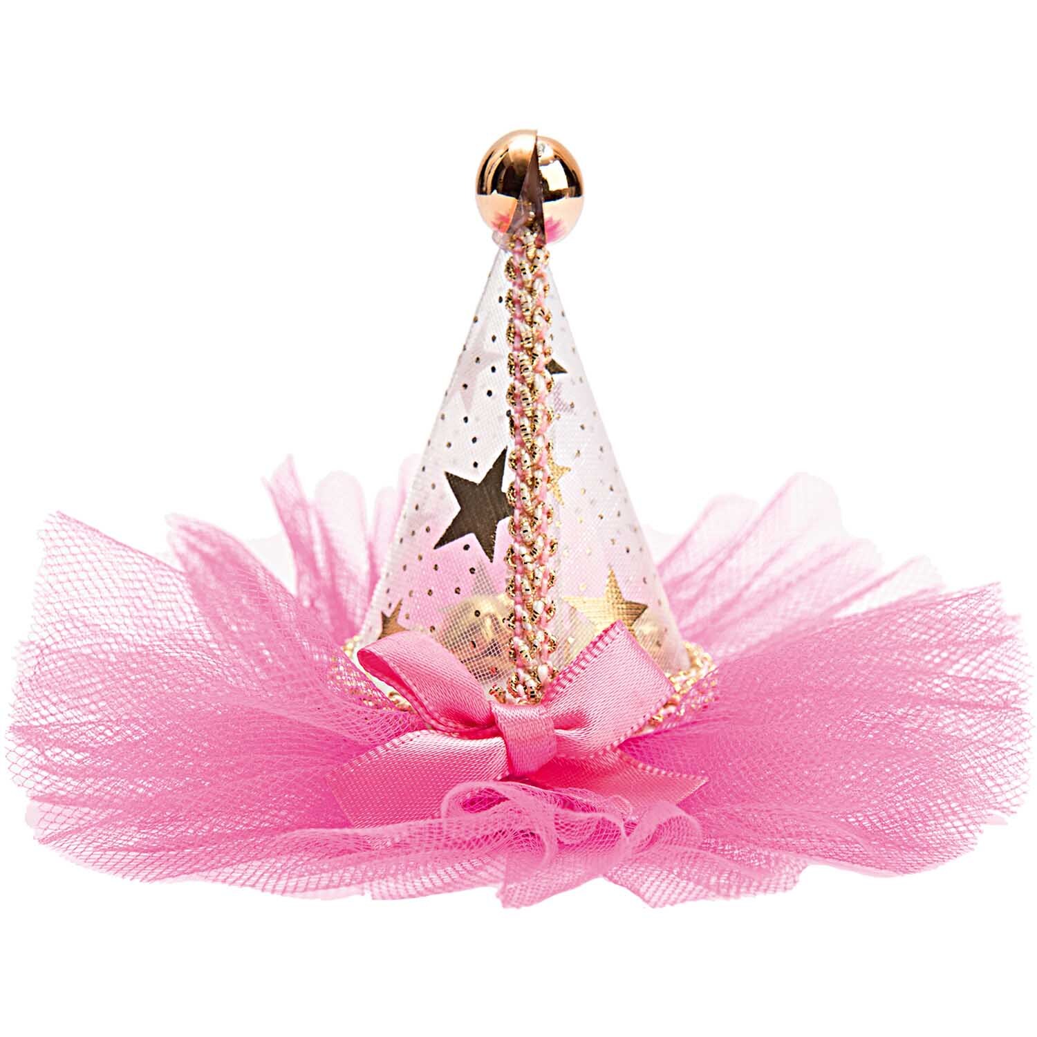 Mini Hut Party 10x7cm mit rosa Tüll und goldenen Sternen, ideal für festliche Anlässe.